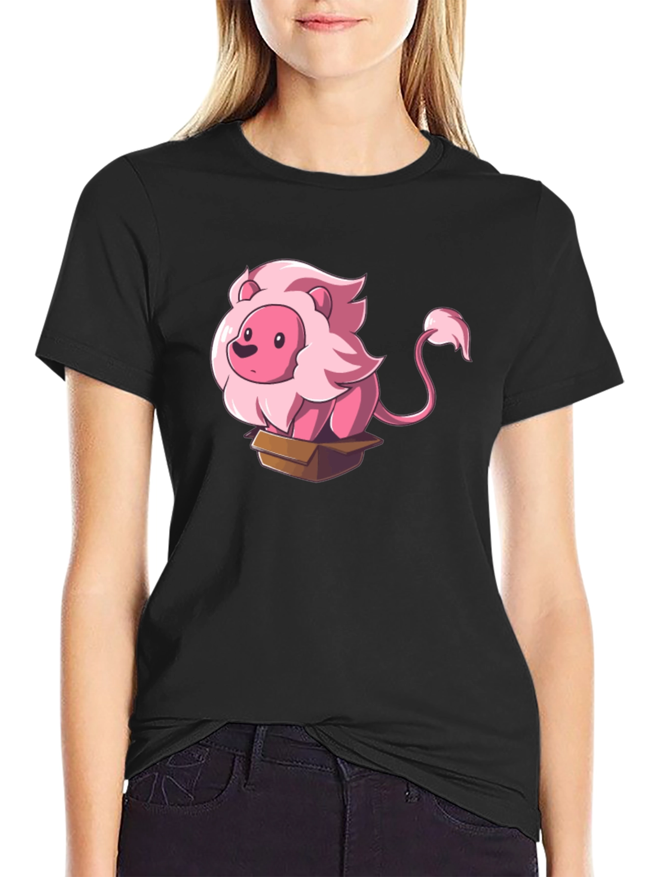 Cartoon Lion in Box Graphic Tee - Black