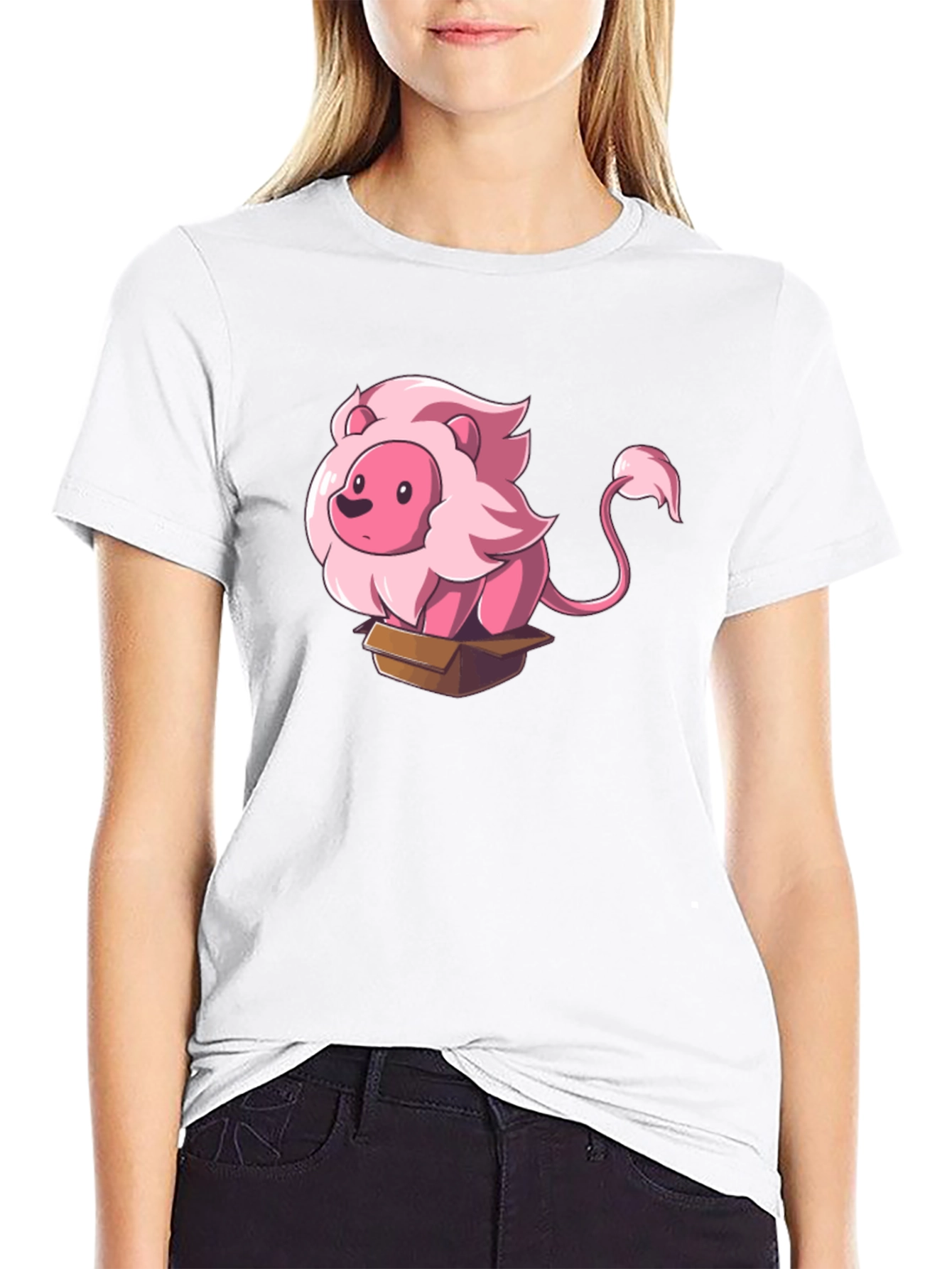 Cartoon Lion in Box Graphic Tee - Black