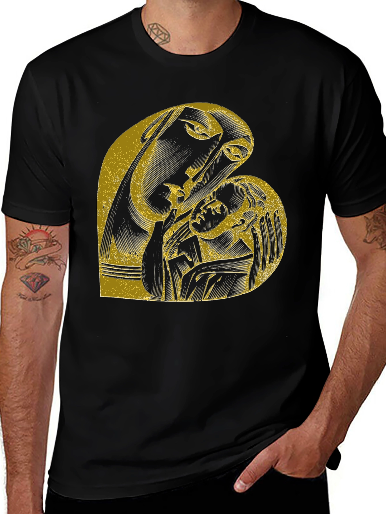 Madonna and Child Graphic Black T-Shirt