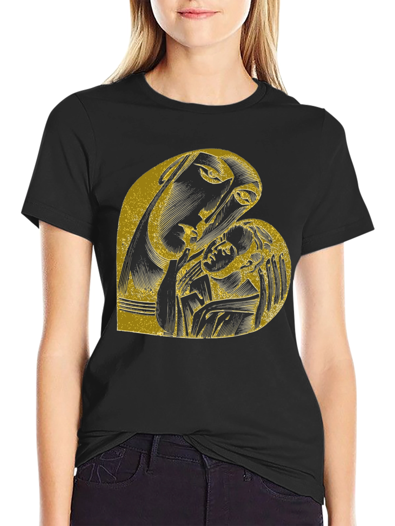 Madonna and Child Graphic Black T-Shirt