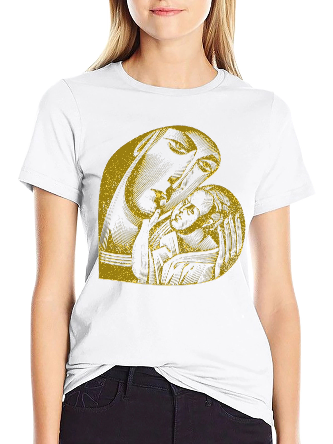 Madonna and Child Graphic Black T-Shirt