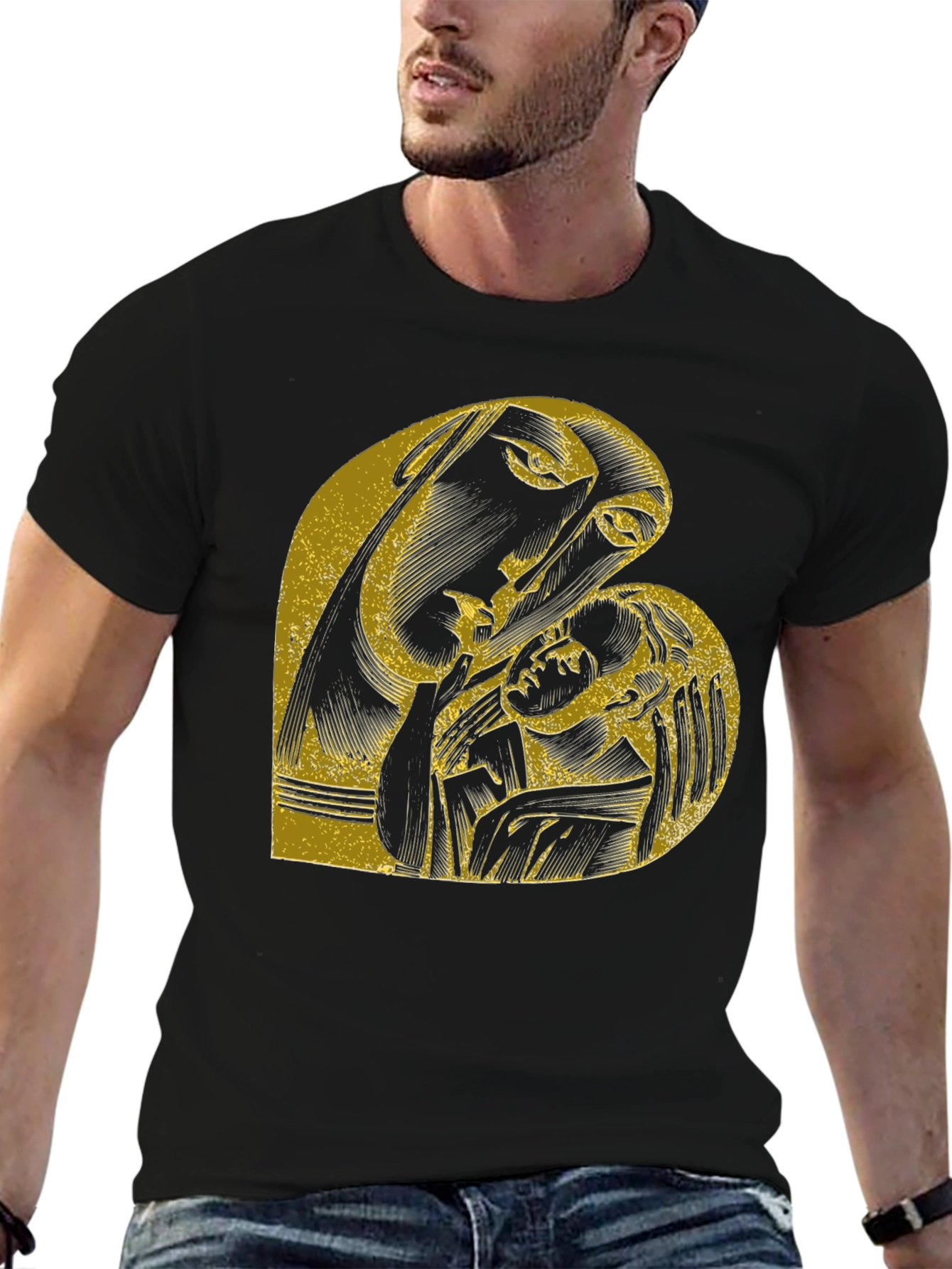 Madonna and Child Graphic Black T-Shirt