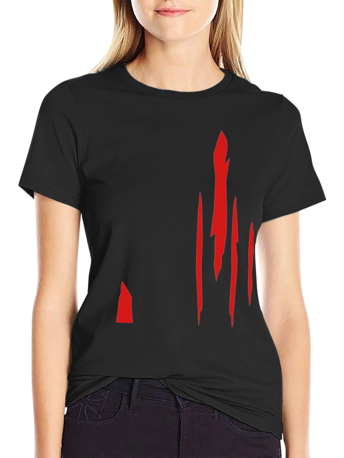 Mens Black T-Shirt with Red Slash Design