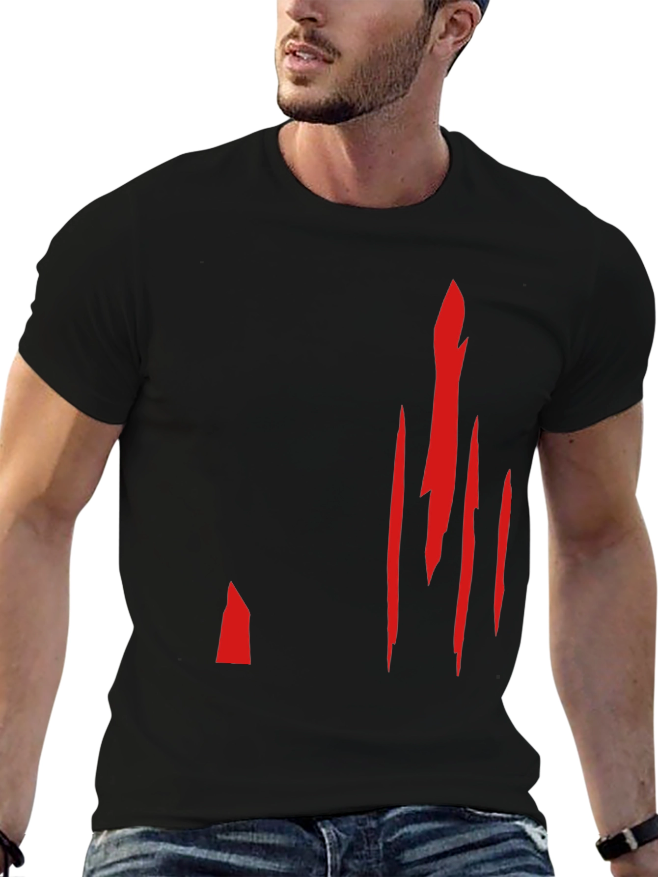 Mens Black T-Shirt with Red Slash Design