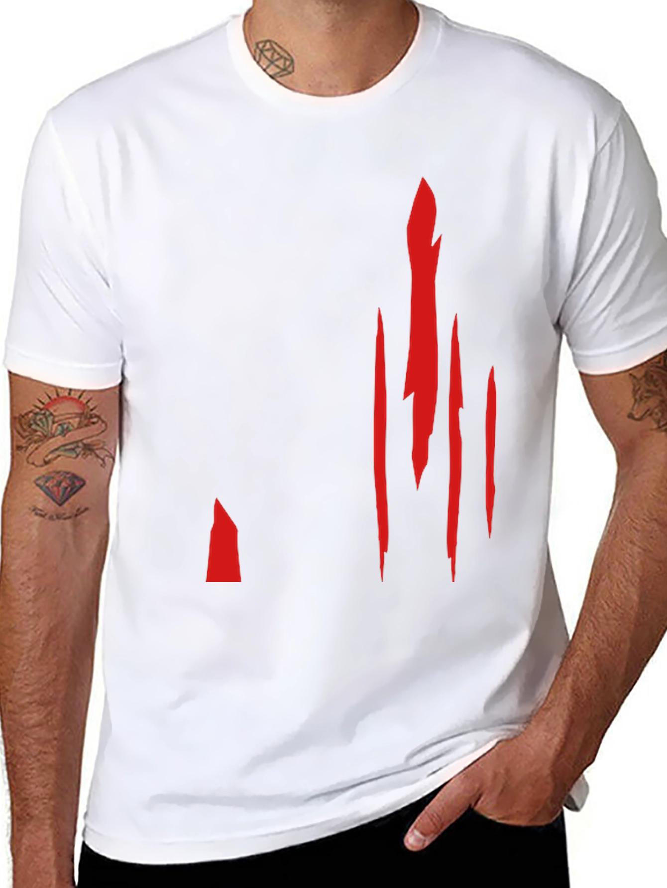 Mens Black T-Shirt with Red Slash Design
