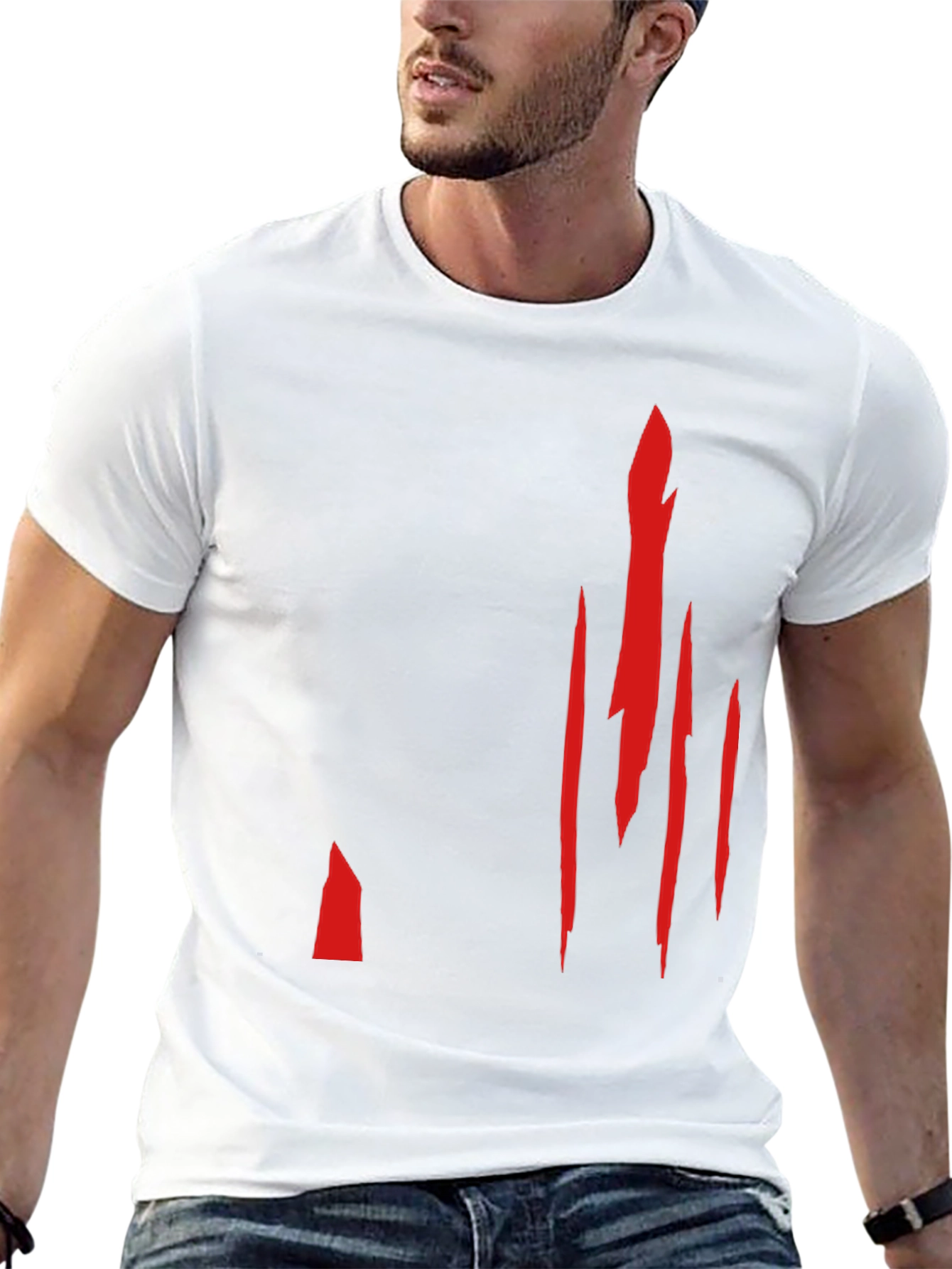 Mens Black T-Shirt with Red Slash Design
