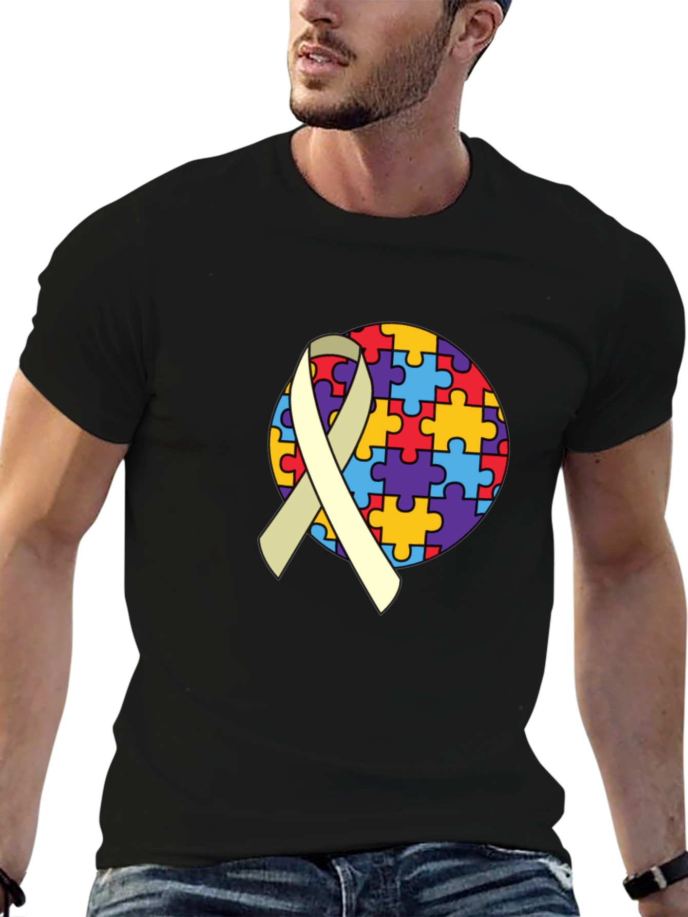 Autism Awareness Puzzle Ribbon Graphic Tee