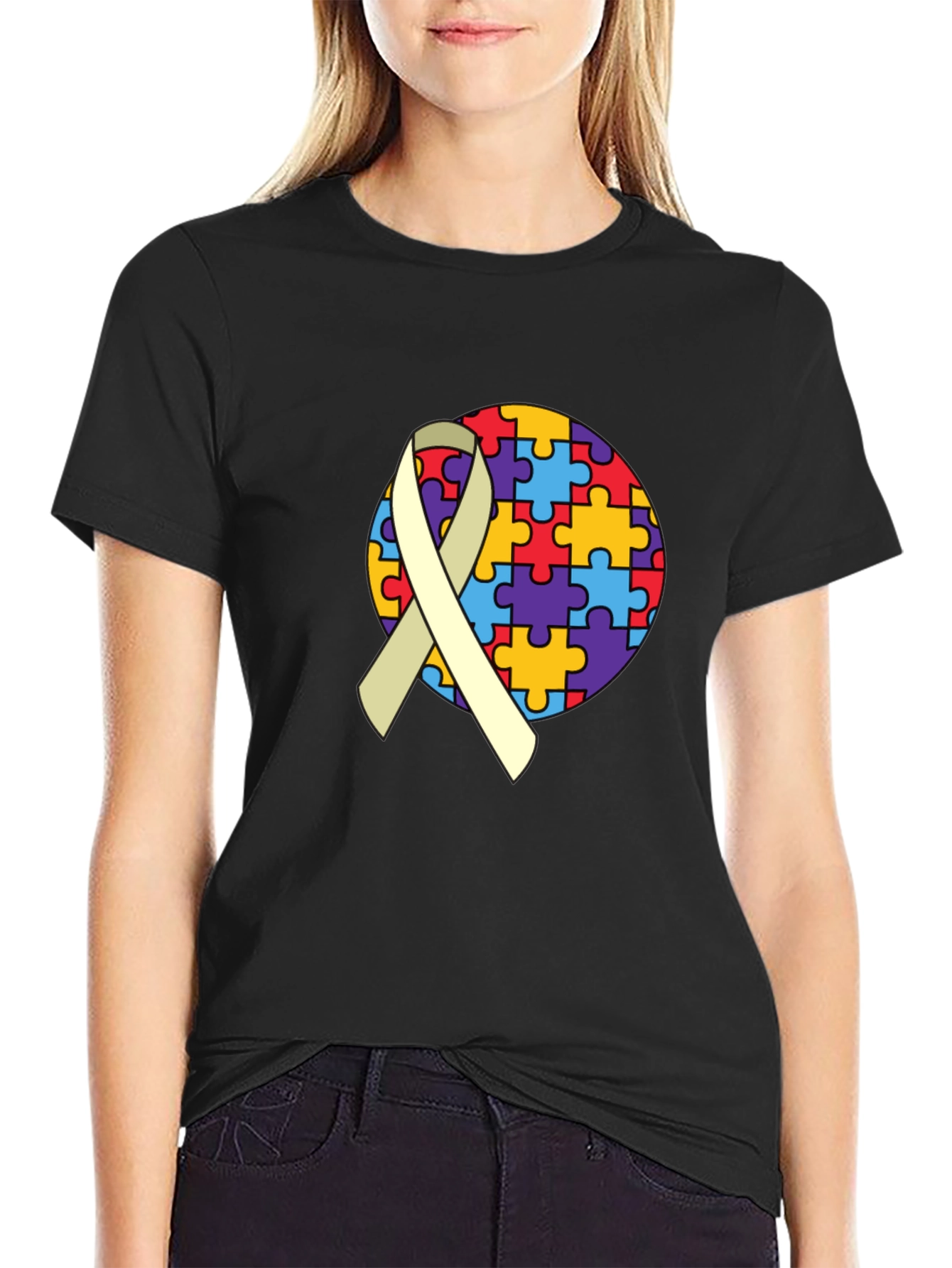 Autism Awareness Puzzle Ribbon Graphic Tee
