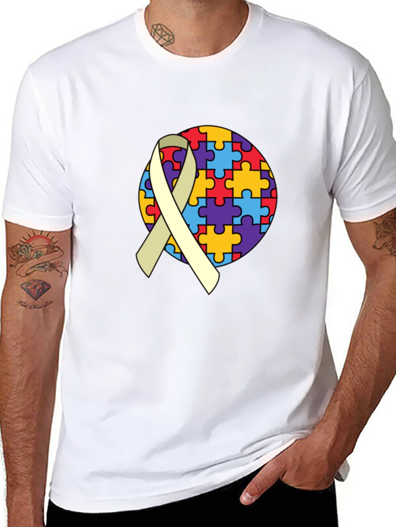 Autism Awareness Puzzle Ribbon Graphic Tee