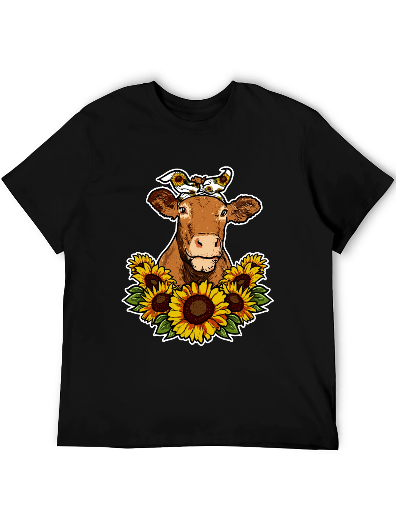 Cow Sunflower Graphic Tee - Cute Farm Animal Shirt