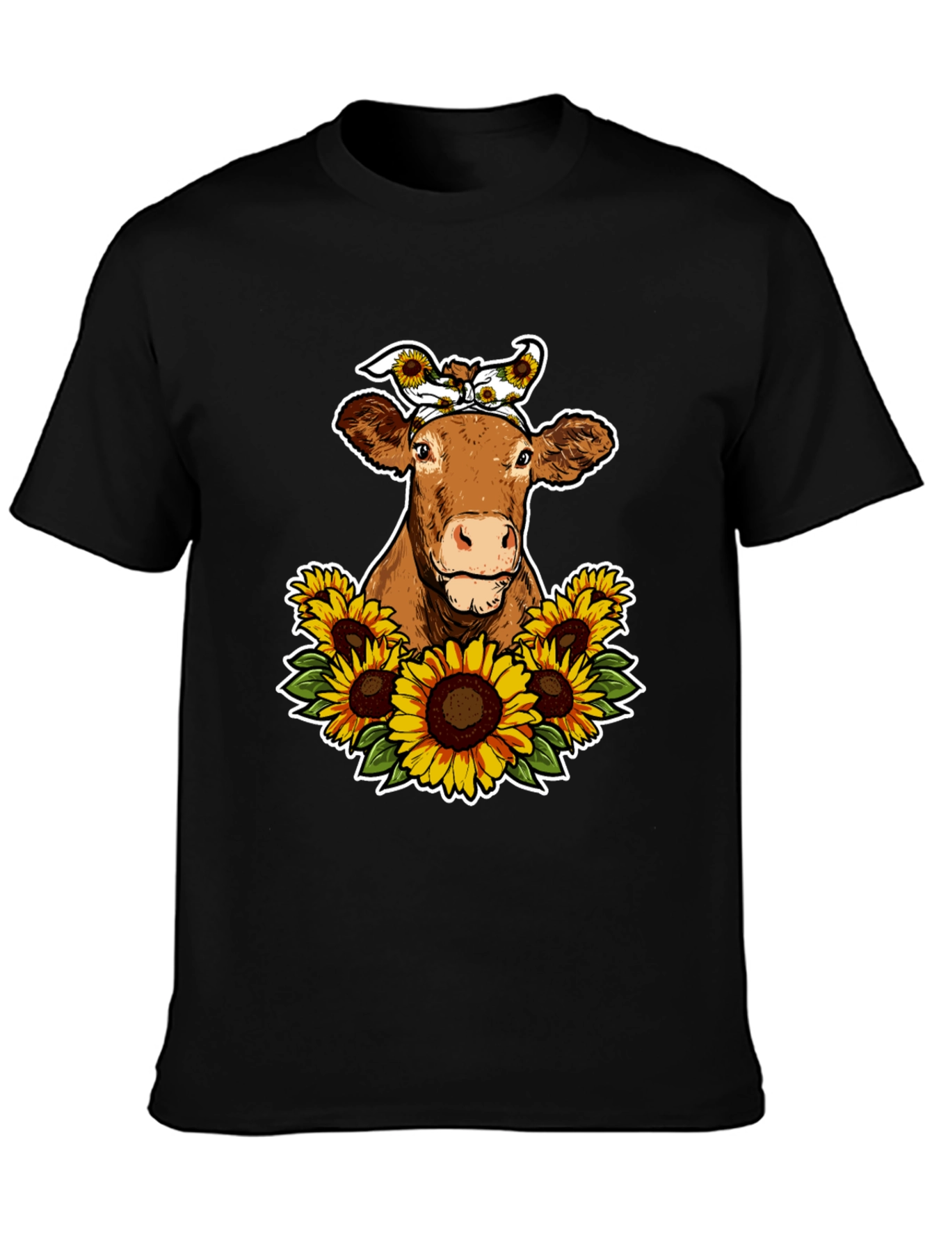Cow Sunflower Graphic Tee - Cute Farm Animal Shirt