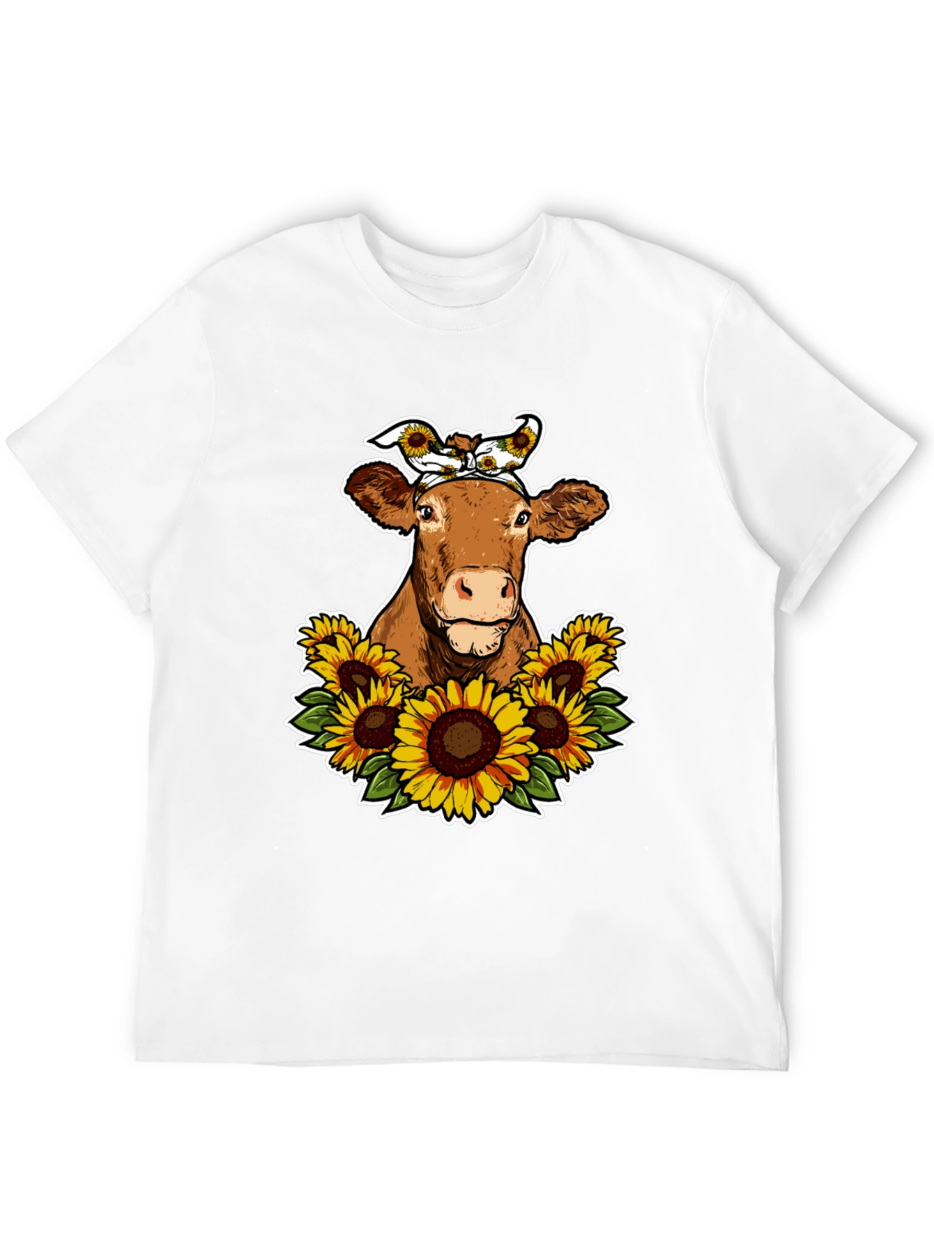Cow Sunflower Graphic Tee - Cute Farm Animal Shirt