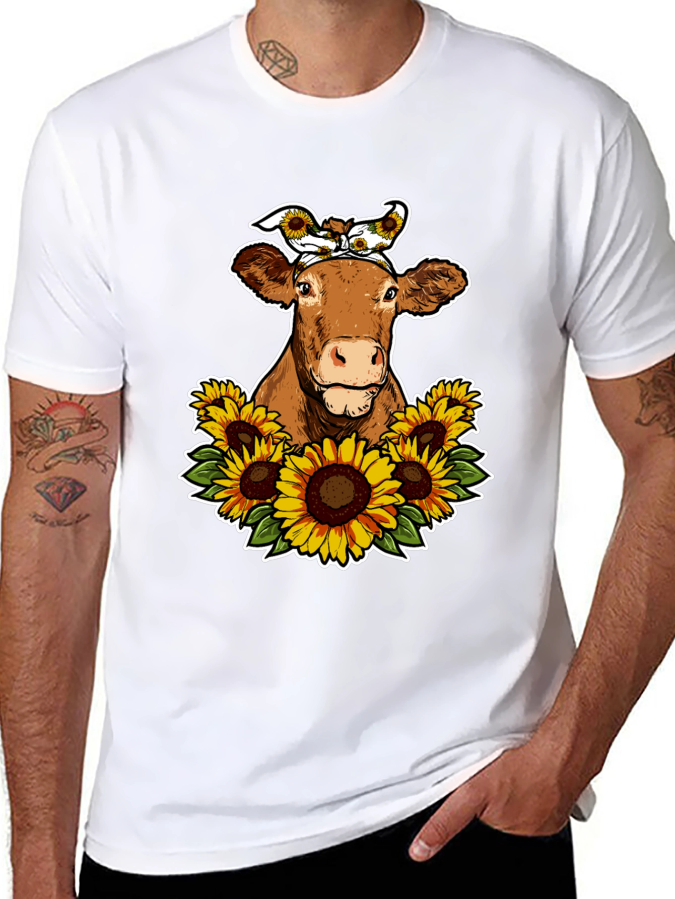 Cow Sunflower Graphic Tee - Cute Farm Animal Shirt