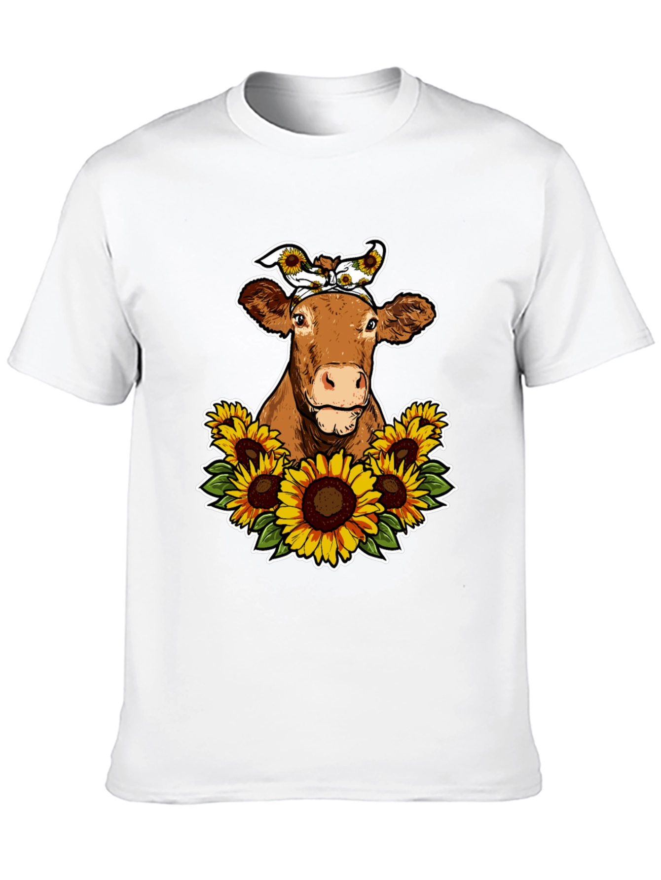 Cow Sunflower Graphic Tee - Cute Farm Animal Shirt