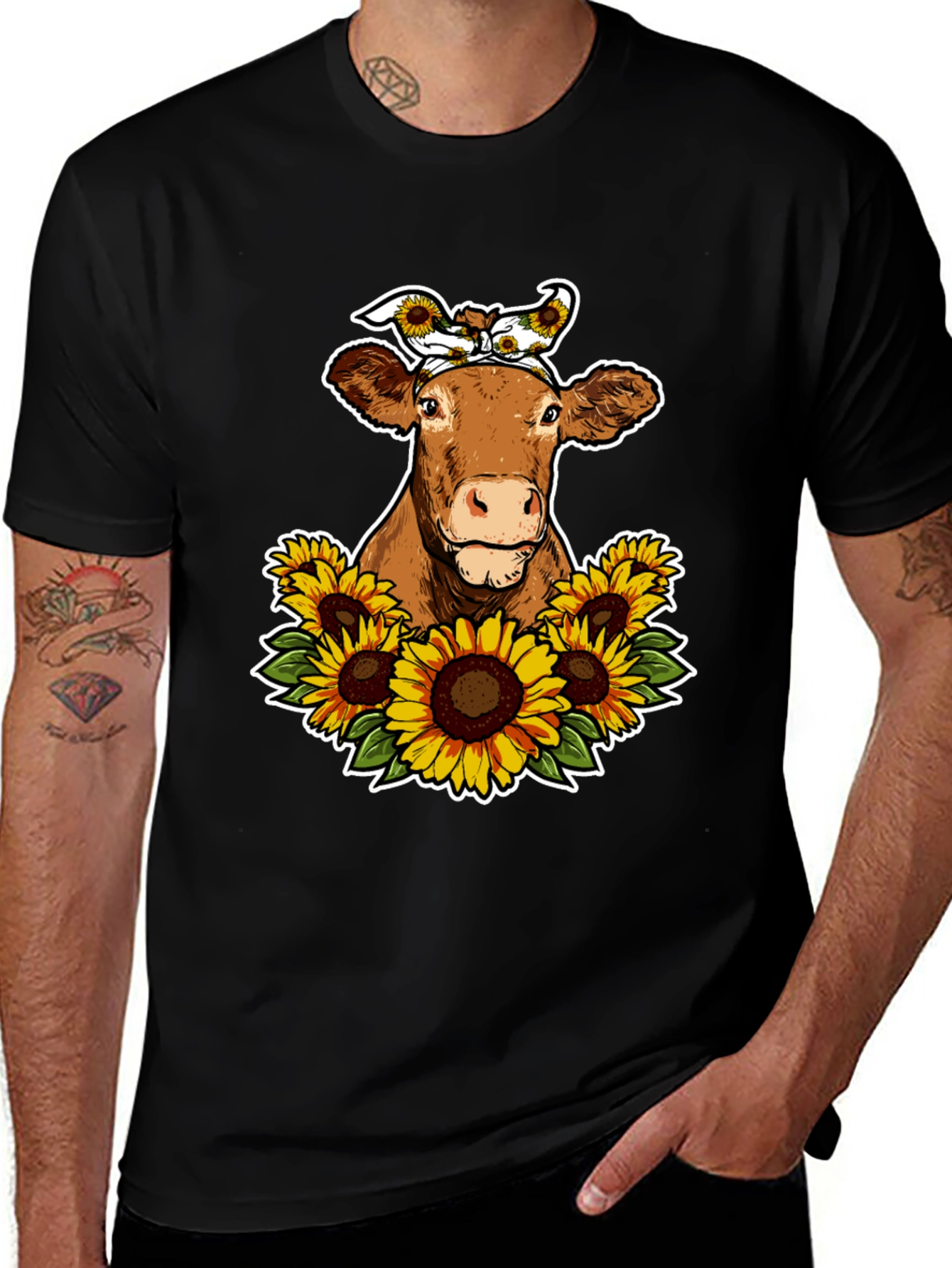 Cow Sunflower Graphic Tee - Cute Farm Animal Shirt