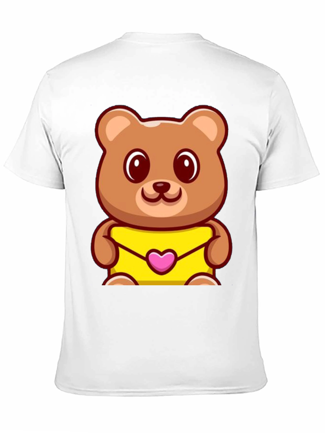 Cute Teddy Bear Holding Heart Envelope Black T-Shirt