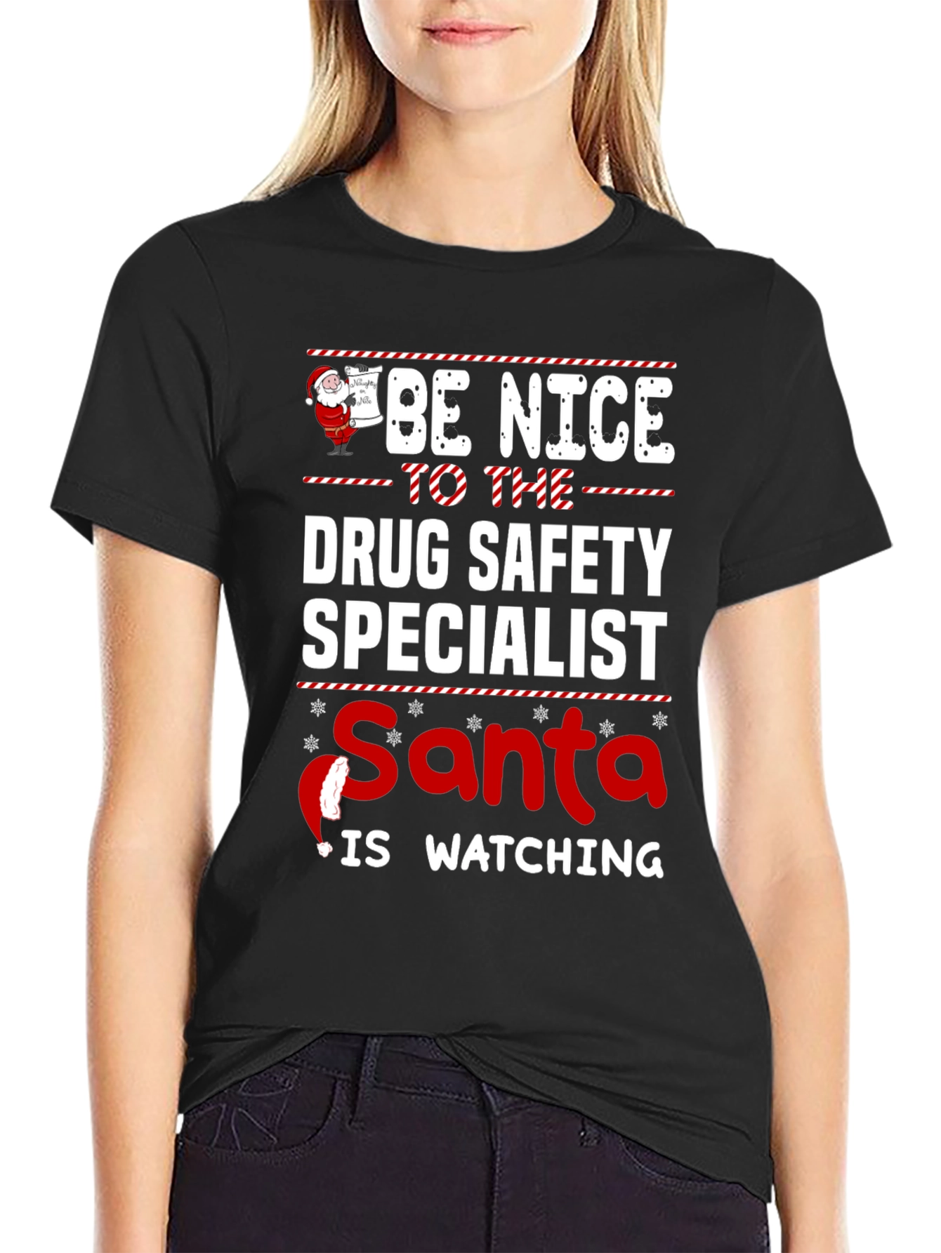 Funny Drug Safety Specialist Santa Watching T-Shirt