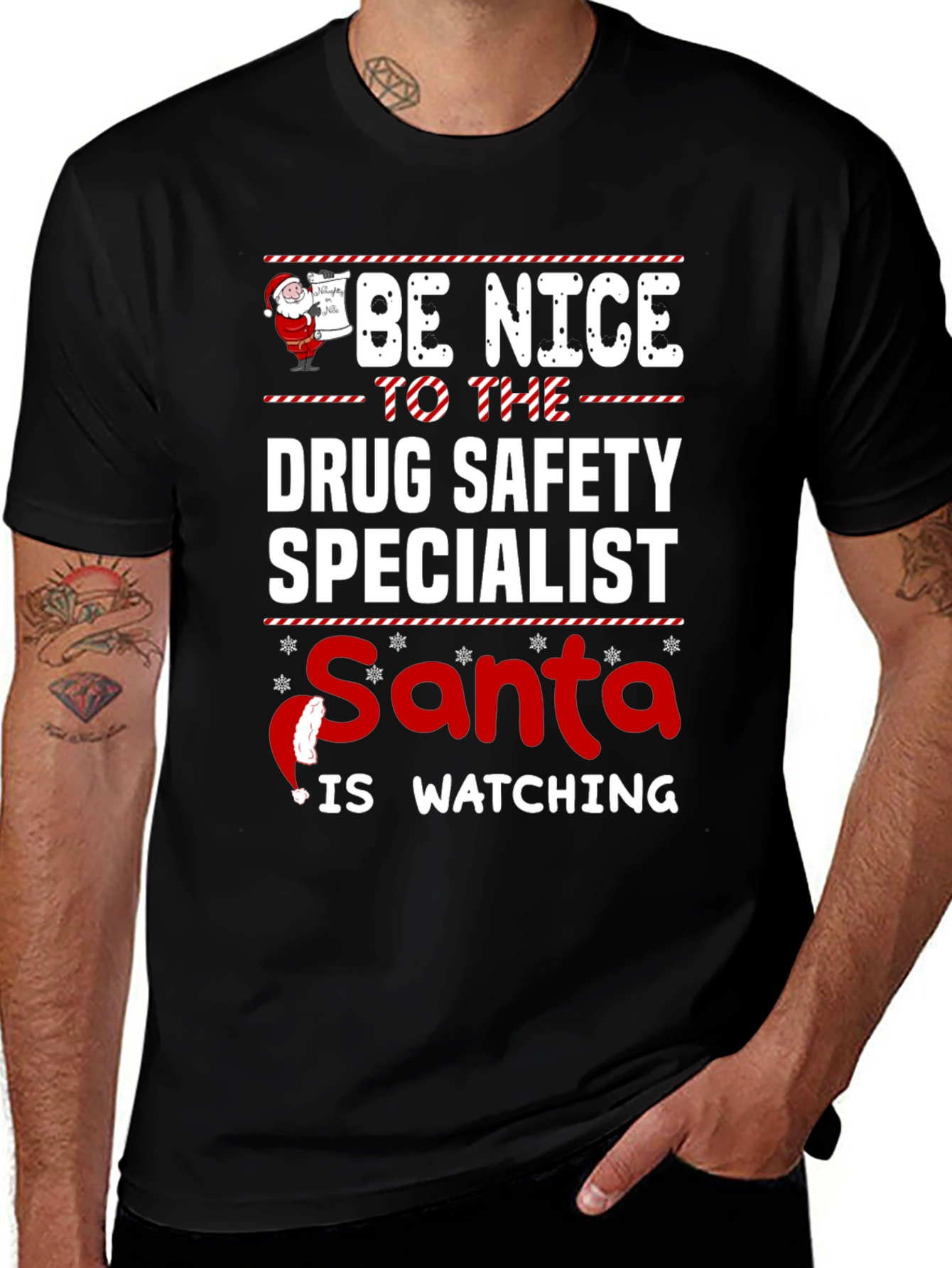 Funny Drug Safety Specialist Santa Watching T-Shirt
