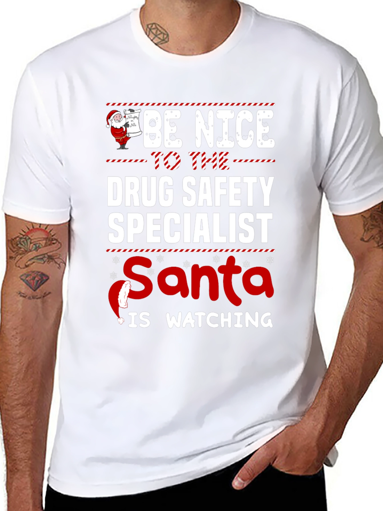 Funny Drug Safety Specialist Santa Watching T-Shirt