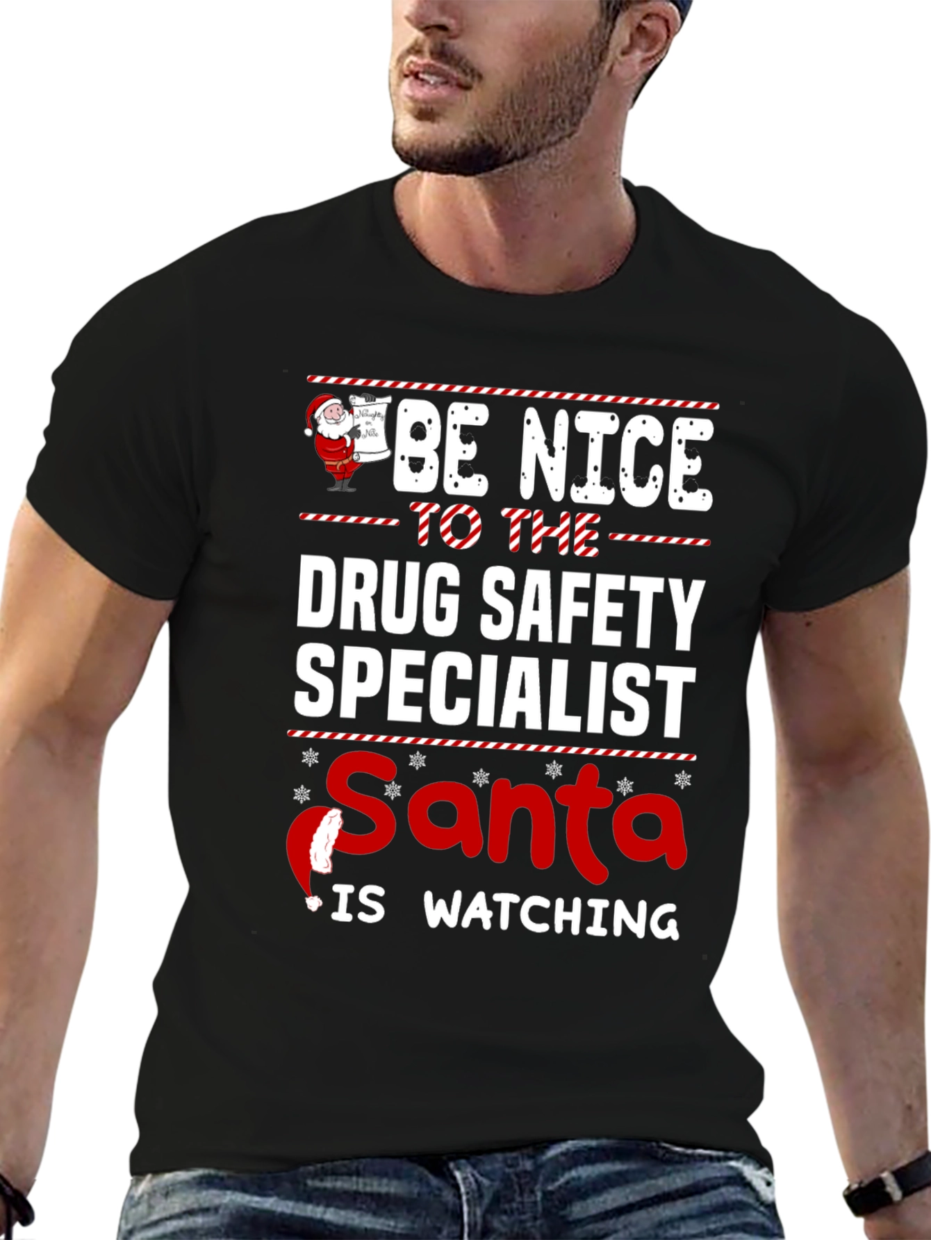 Funny Drug Safety Specialist Santa Watching T-Shirt