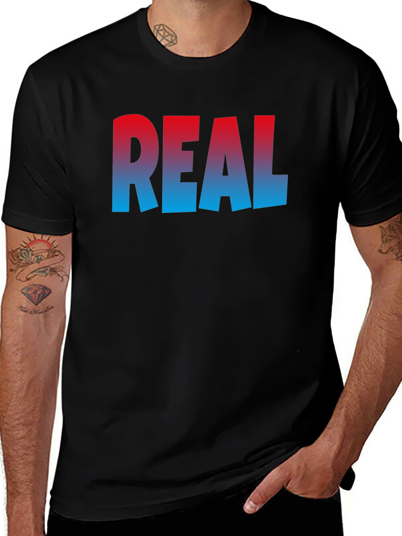 Cool REAL Gradient Print Black T-Shirt