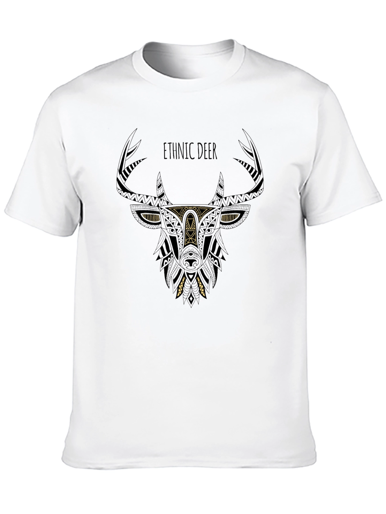 Ethnic Deer Graphic Tee - Black Casual T-Shirt