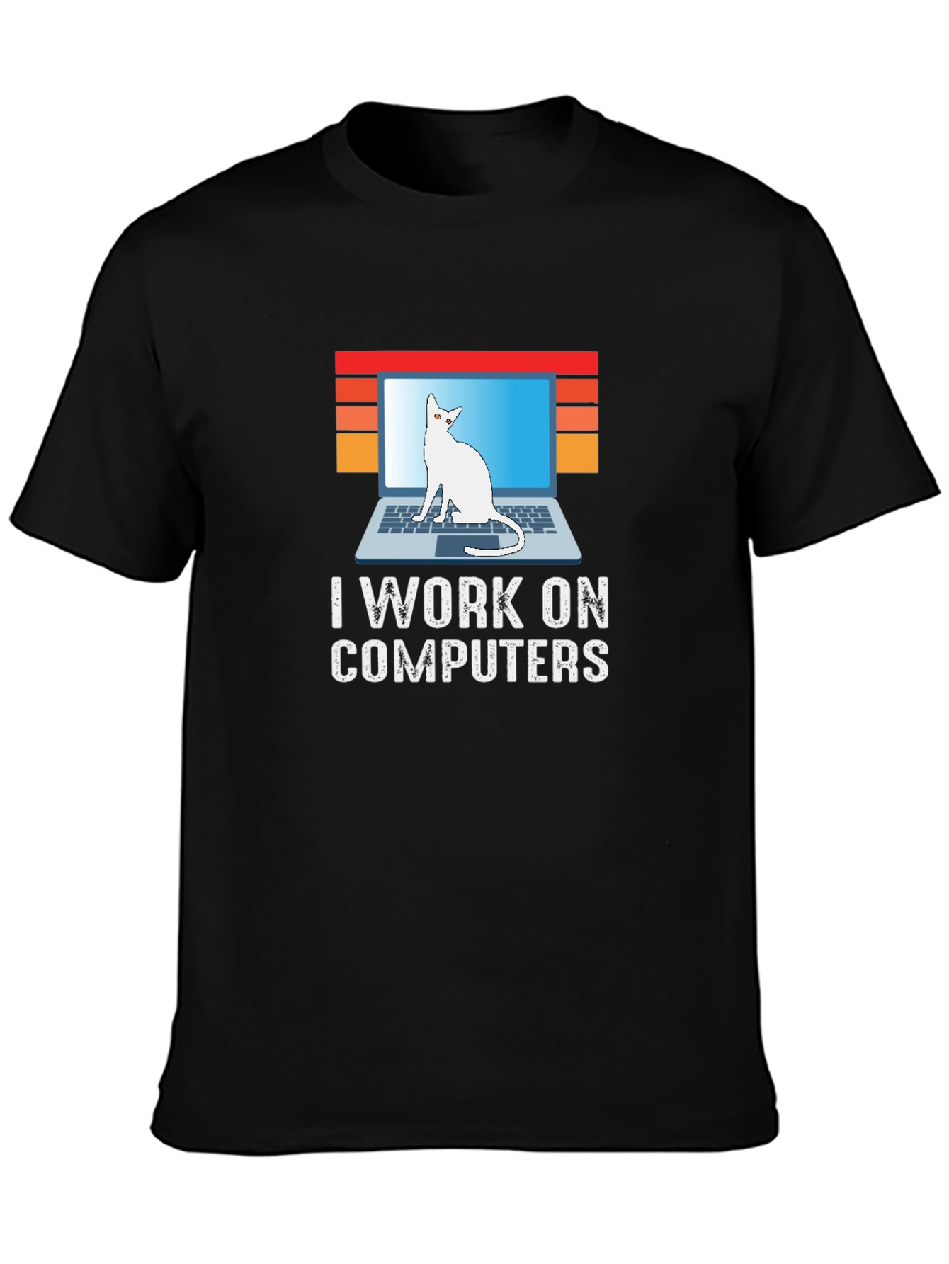I Work On Computers Cat Laptop Graphic Tee