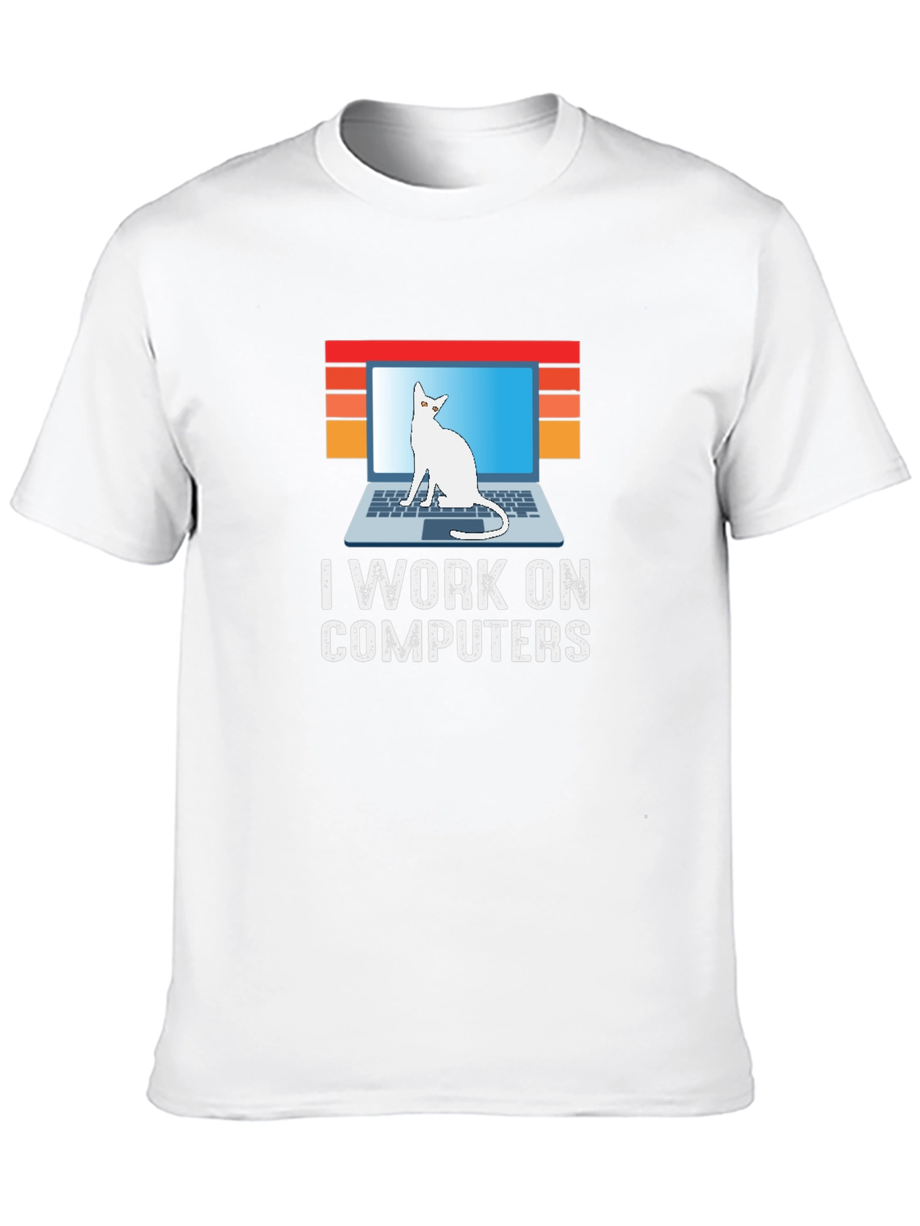 I Work On Computers Cat Laptop Graphic Tee