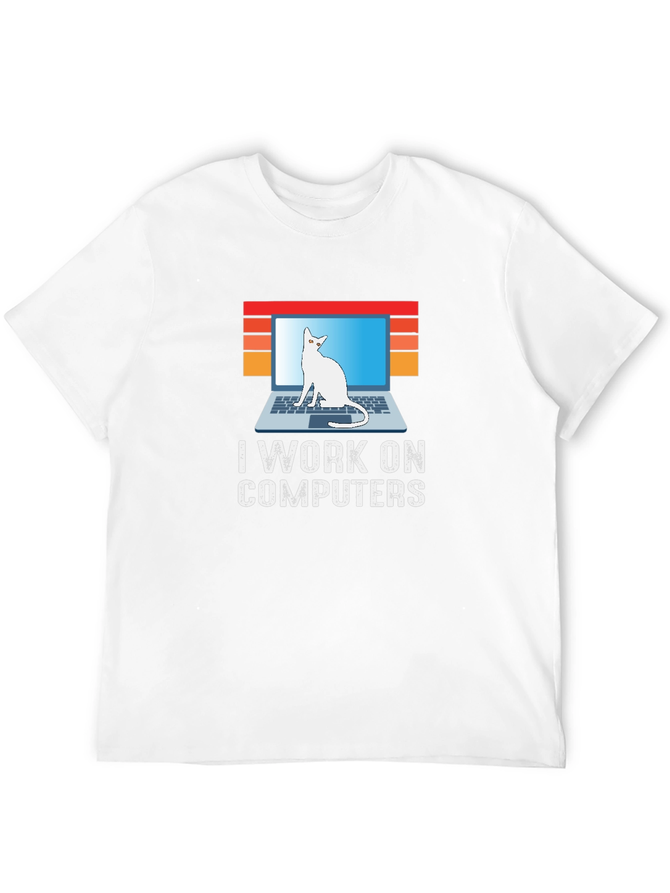 I Work On Computers Cat Laptop Graphic Tee