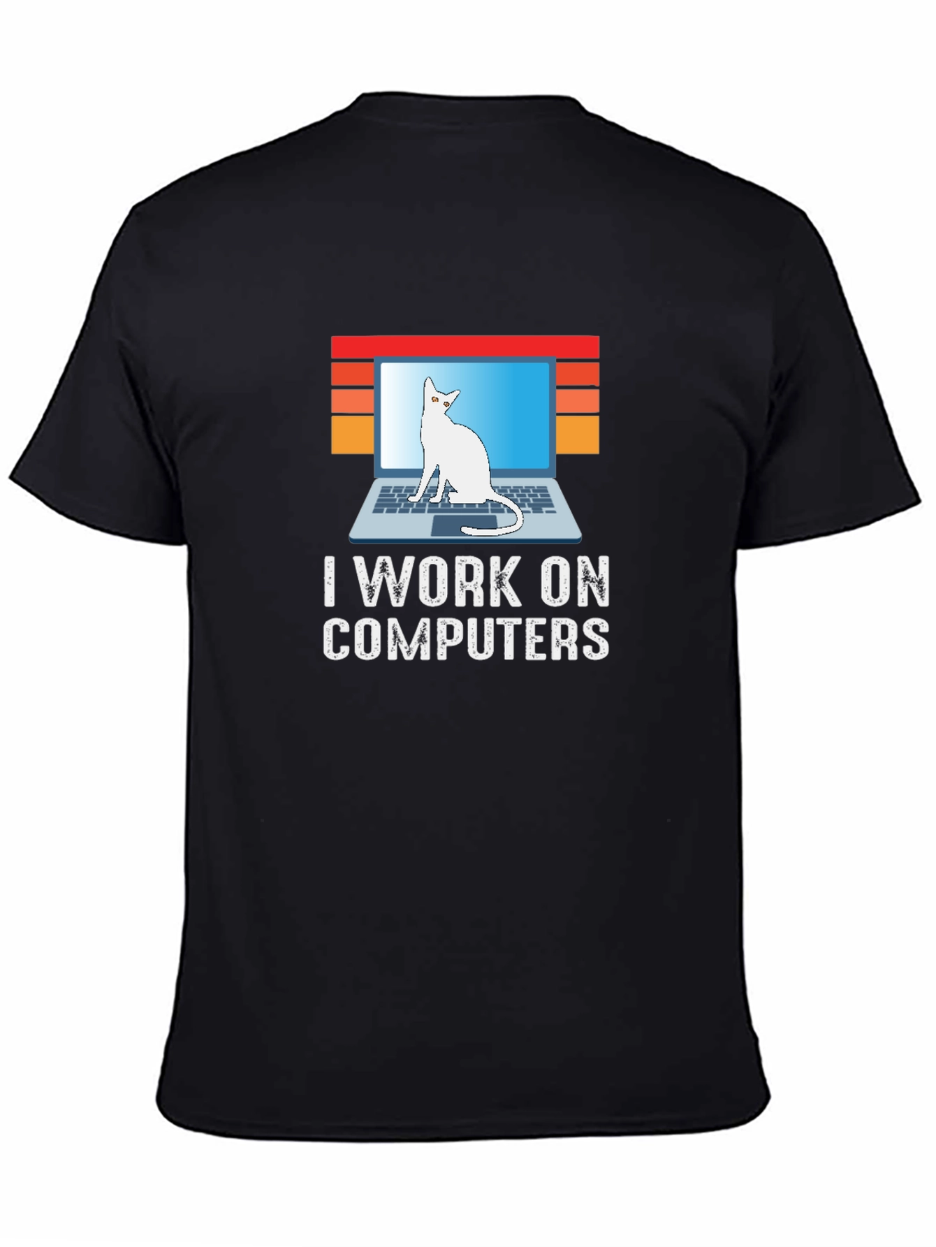 I Work On Computers Cat Laptop Graphic Tee