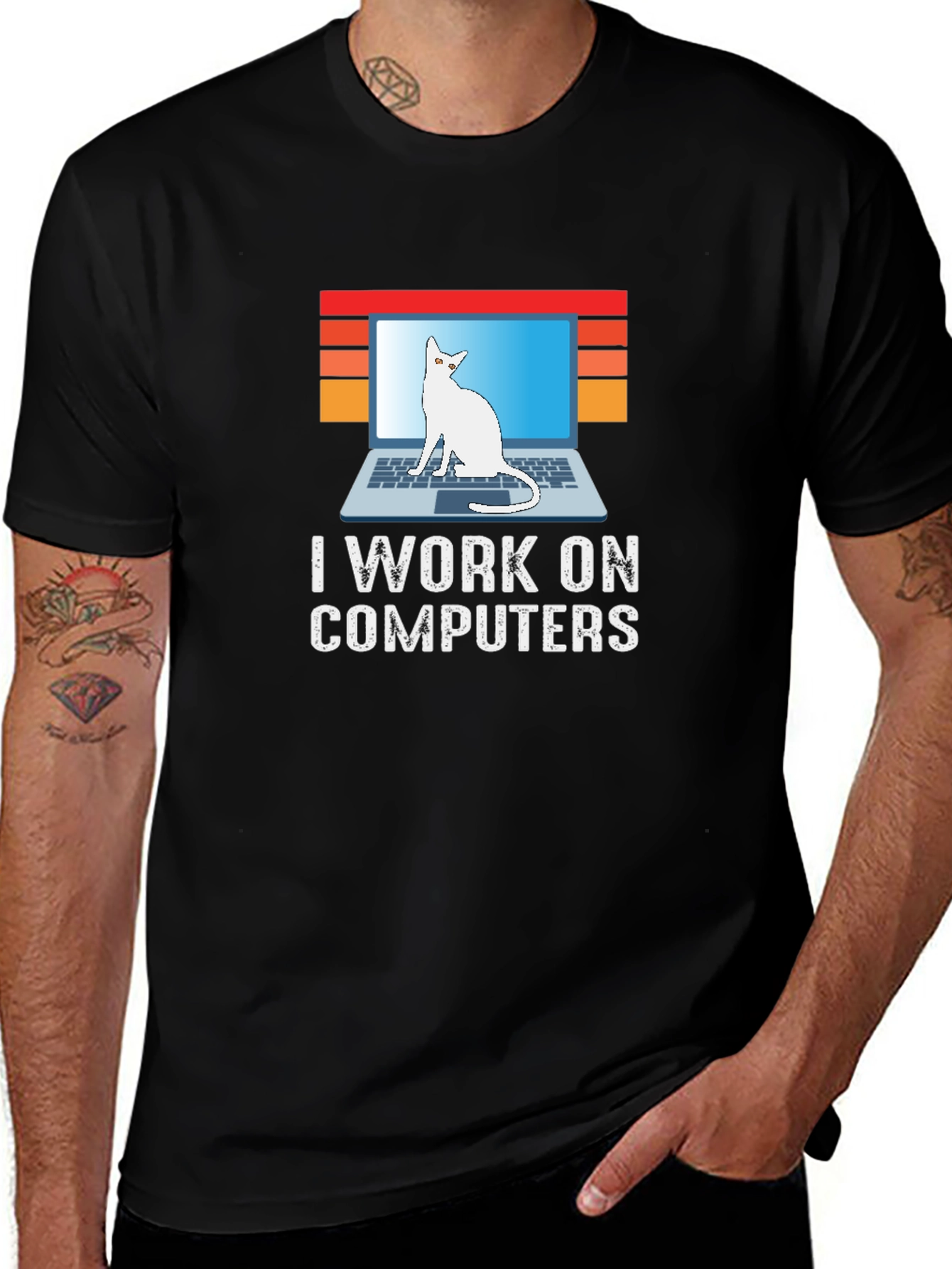 I Work On Computers Cat Laptop Graphic Tee