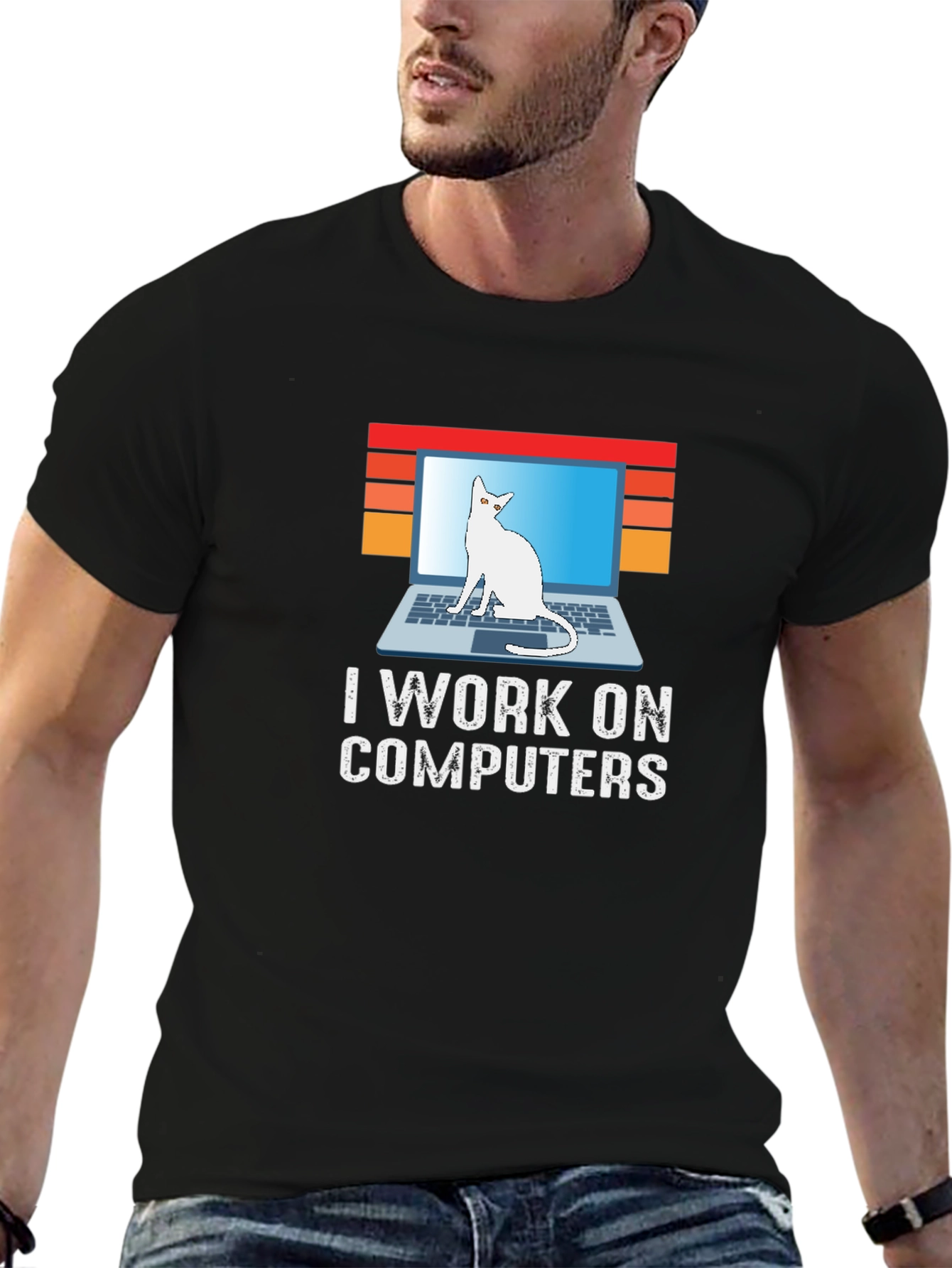 I Work On Computers Cat Laptop Graphic Tee