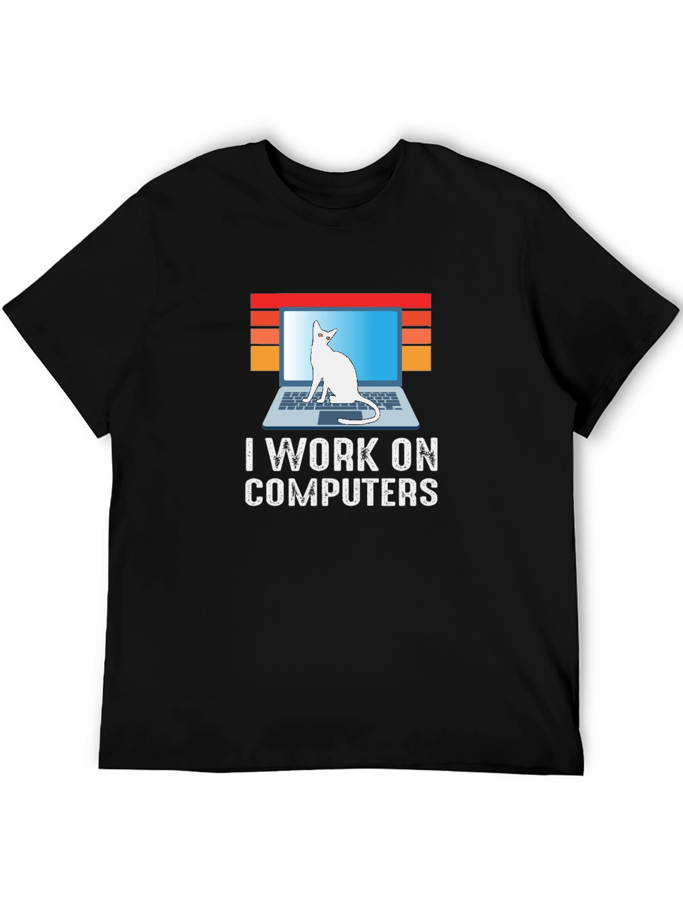 I Work On Computers Cat Laptop Graphic Tee