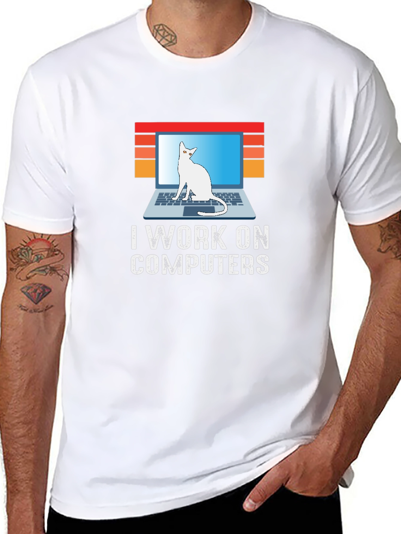 I Work On Computers Cat Laptop Graphic Tee