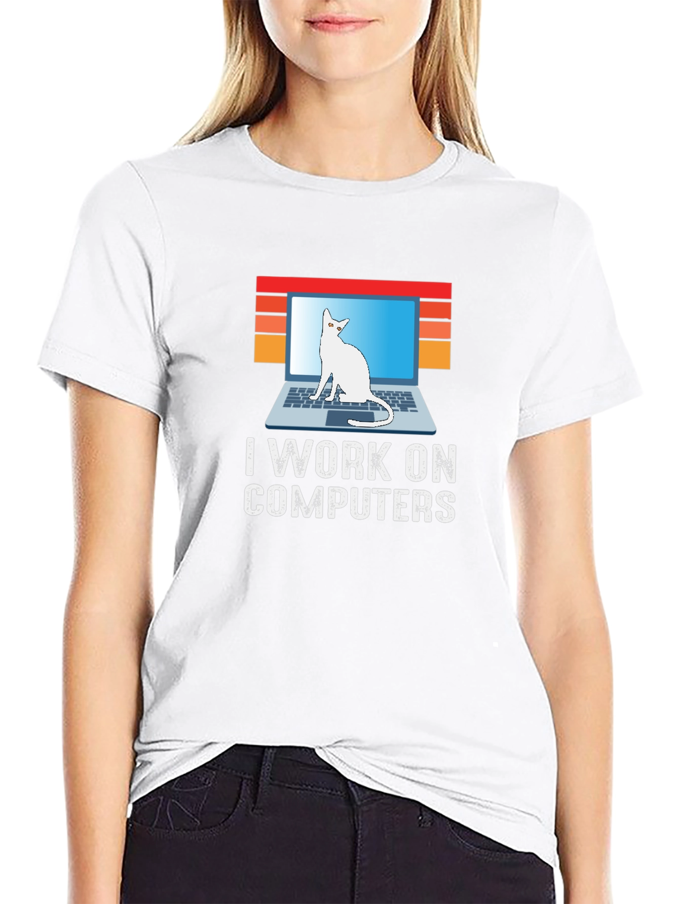 I Work On Computers Cat Laptop Graphic Tee