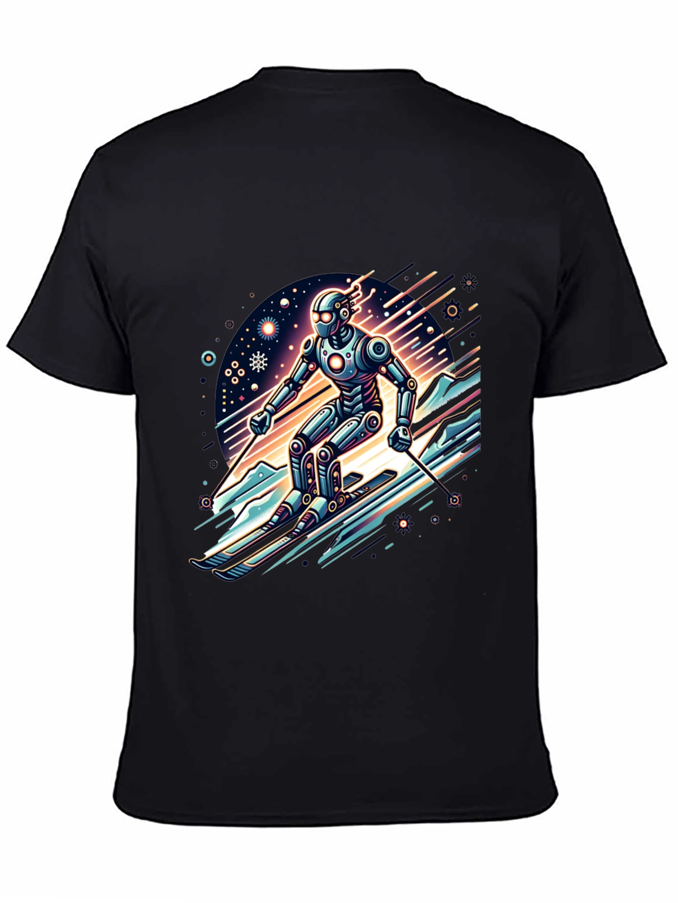 Robot Skier Graphic Tee - Cool Sci-Fi Design