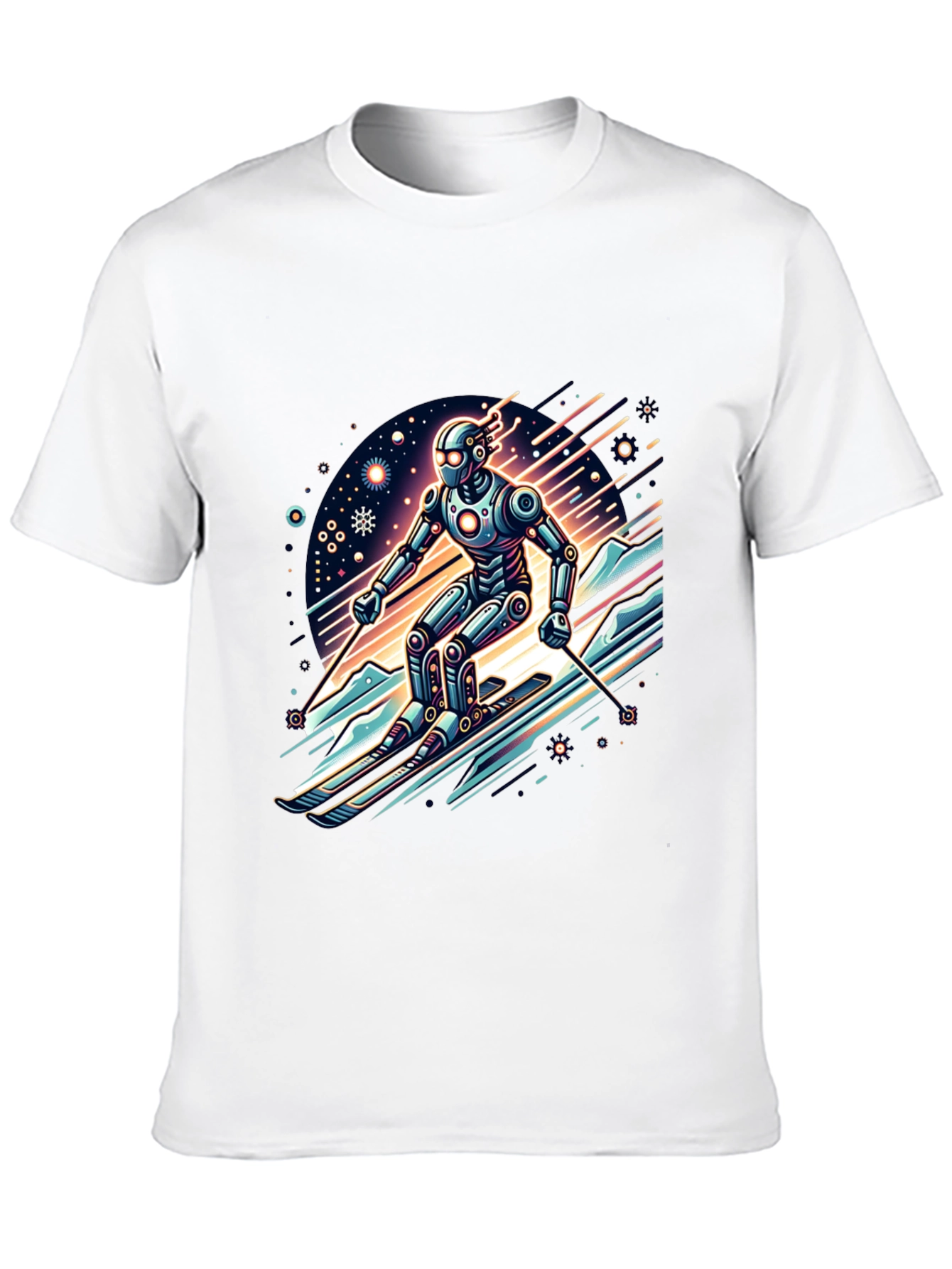 Robot Skier Graphic Tee - Cool Sci-Fi Design