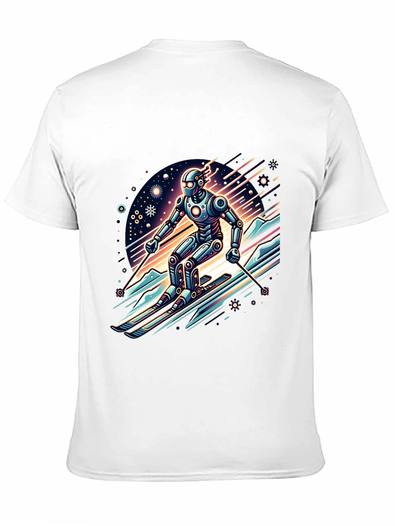 Robot Skier Graphic Tee - Cool Sci-Fi Design