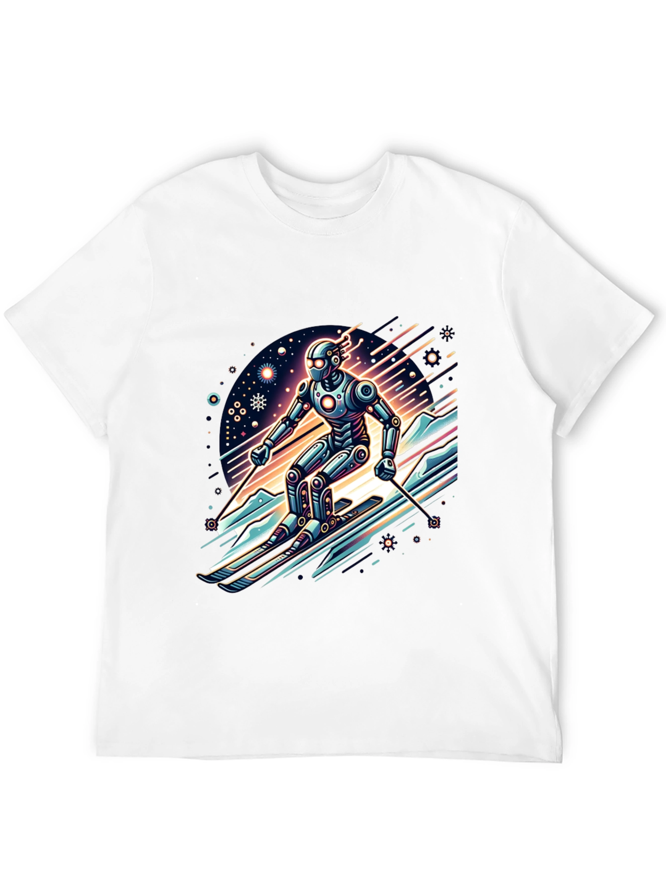 Robot Skier Graphic Tee - Cool Sci-Fi Design