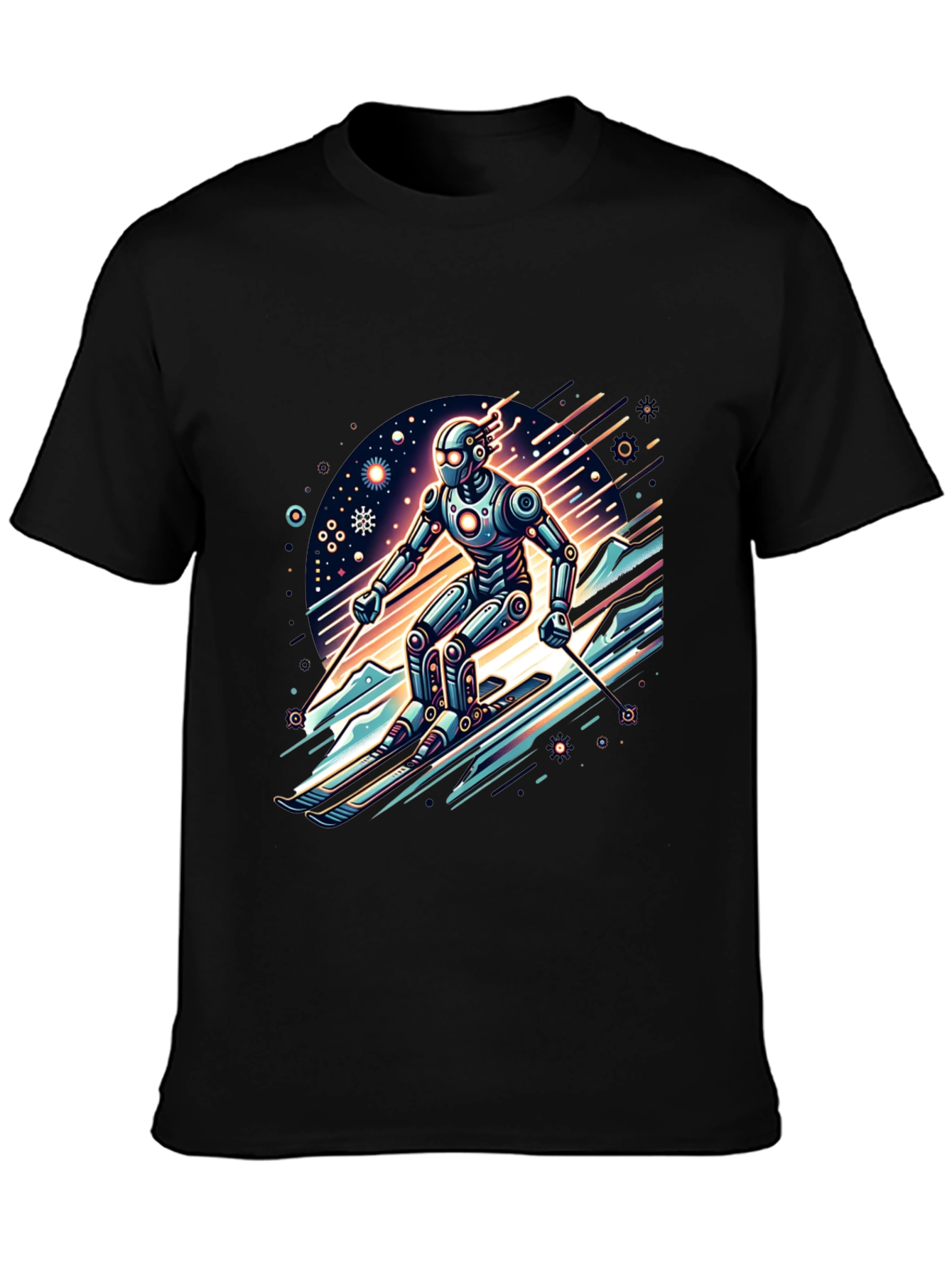 Robot Skier Graphic Tee - Cool Sci-Fi Design