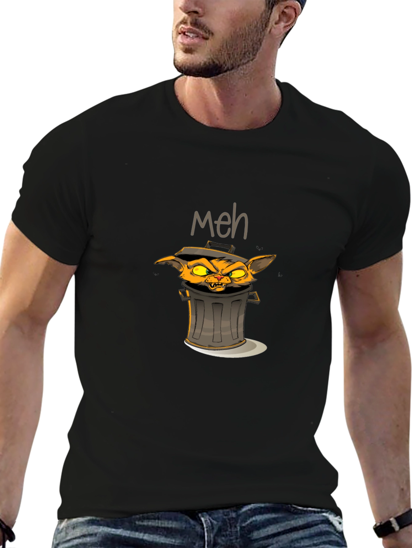 Meh Grumpy Trash Can Cat T-Shirt