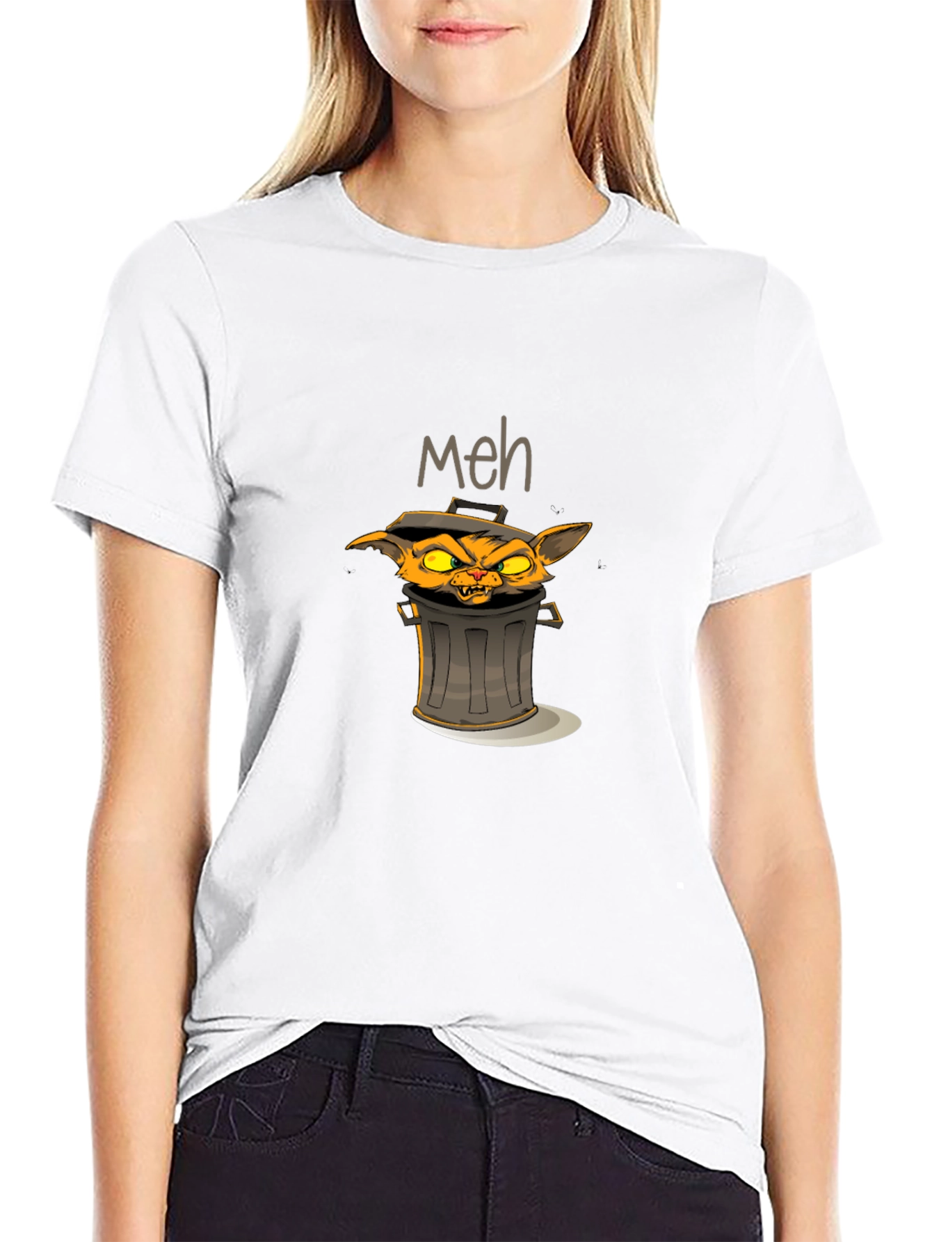 Meh Grumpy Trash Can Cat T-Shirt