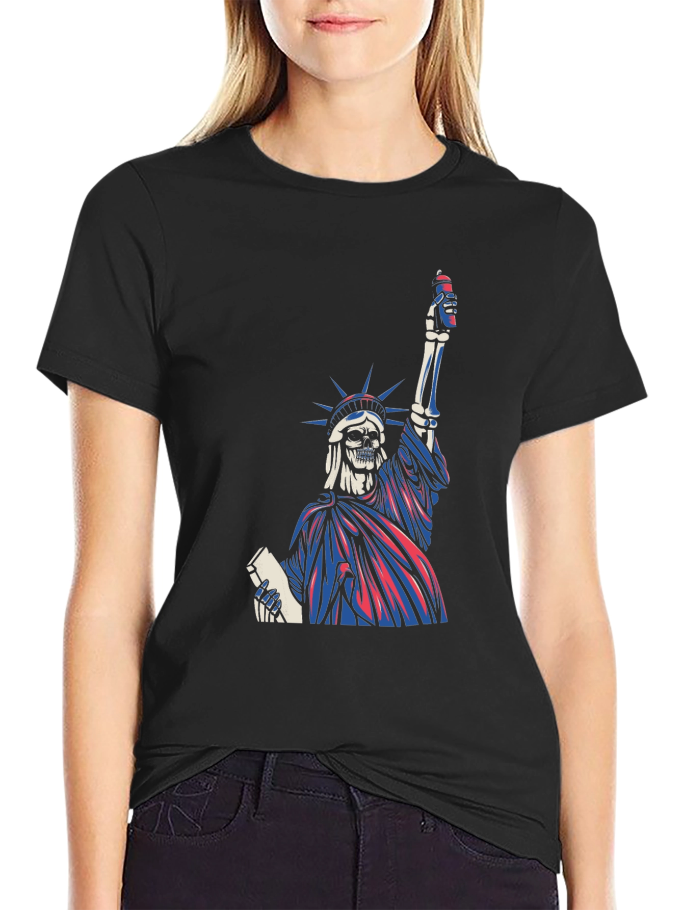 Statue of Liberty Skeleton Graphic T-Shirt