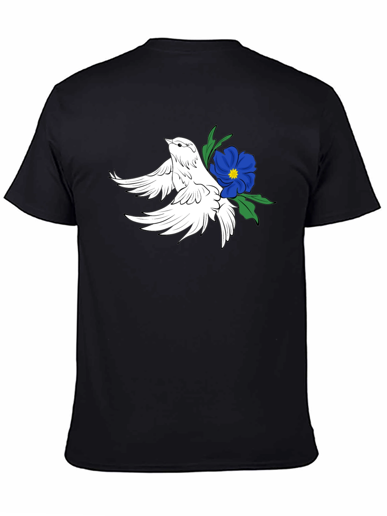 Dove & Flower Graphic Black T-Shirt