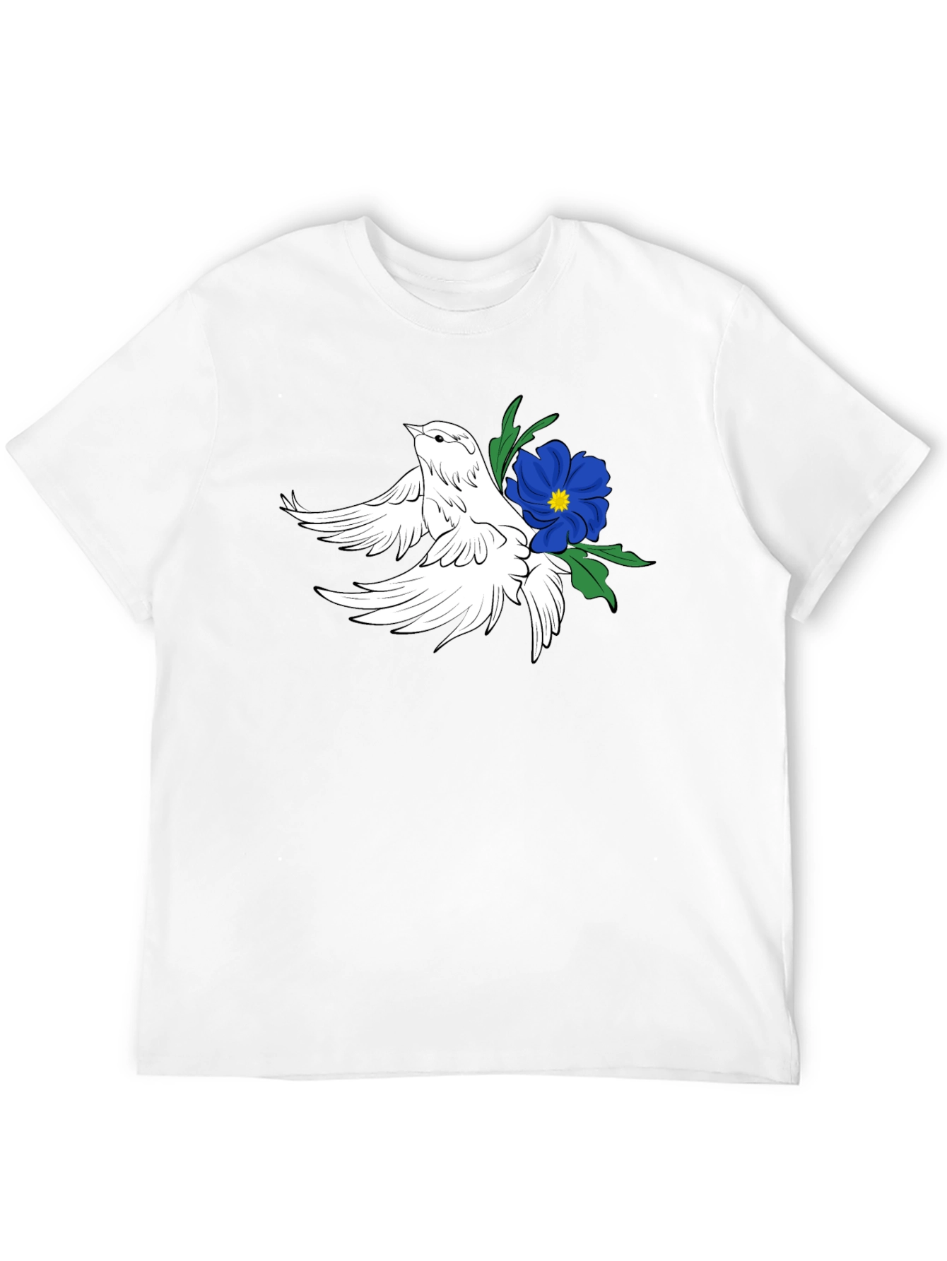 Dove & Flower Graphic Black T-Shirt