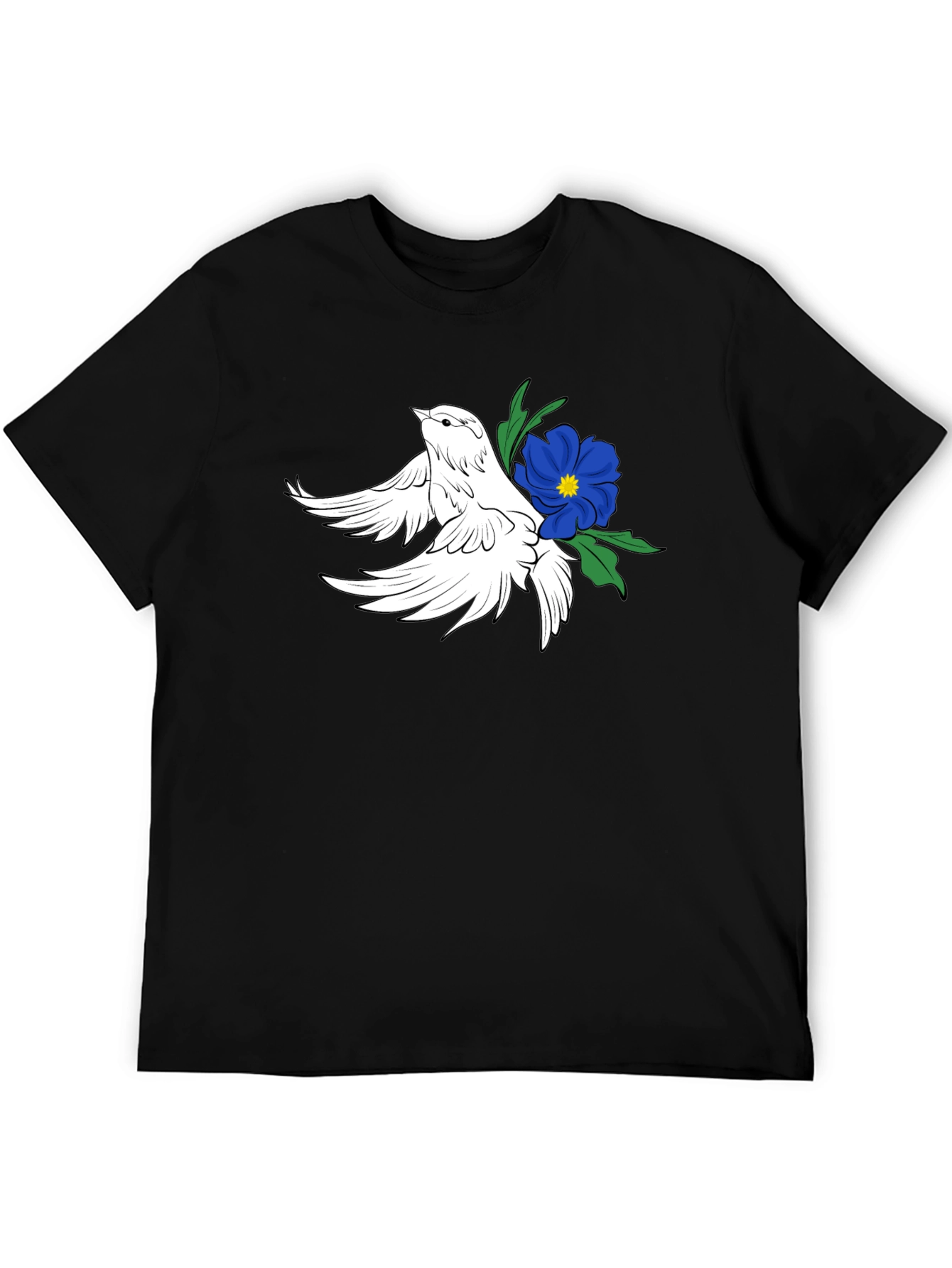 Dove & Flower Graphic Black T-Shirt