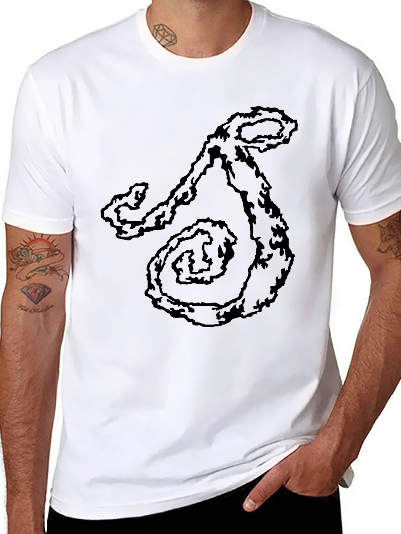 Mens Black T-Shirt with Abstract Swirl Design