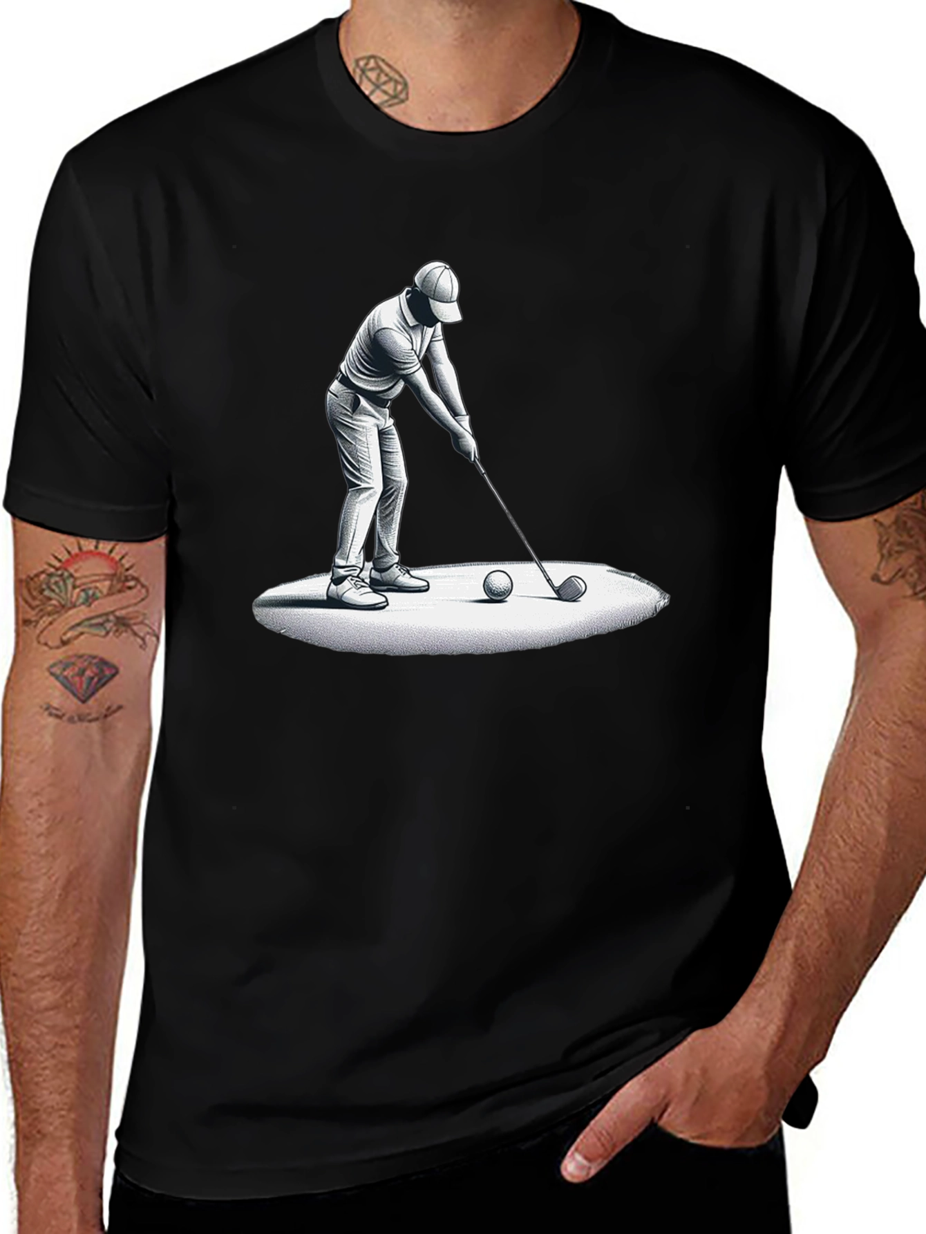 Golfer Graphic Tee - Stylish Black Cotton Blend