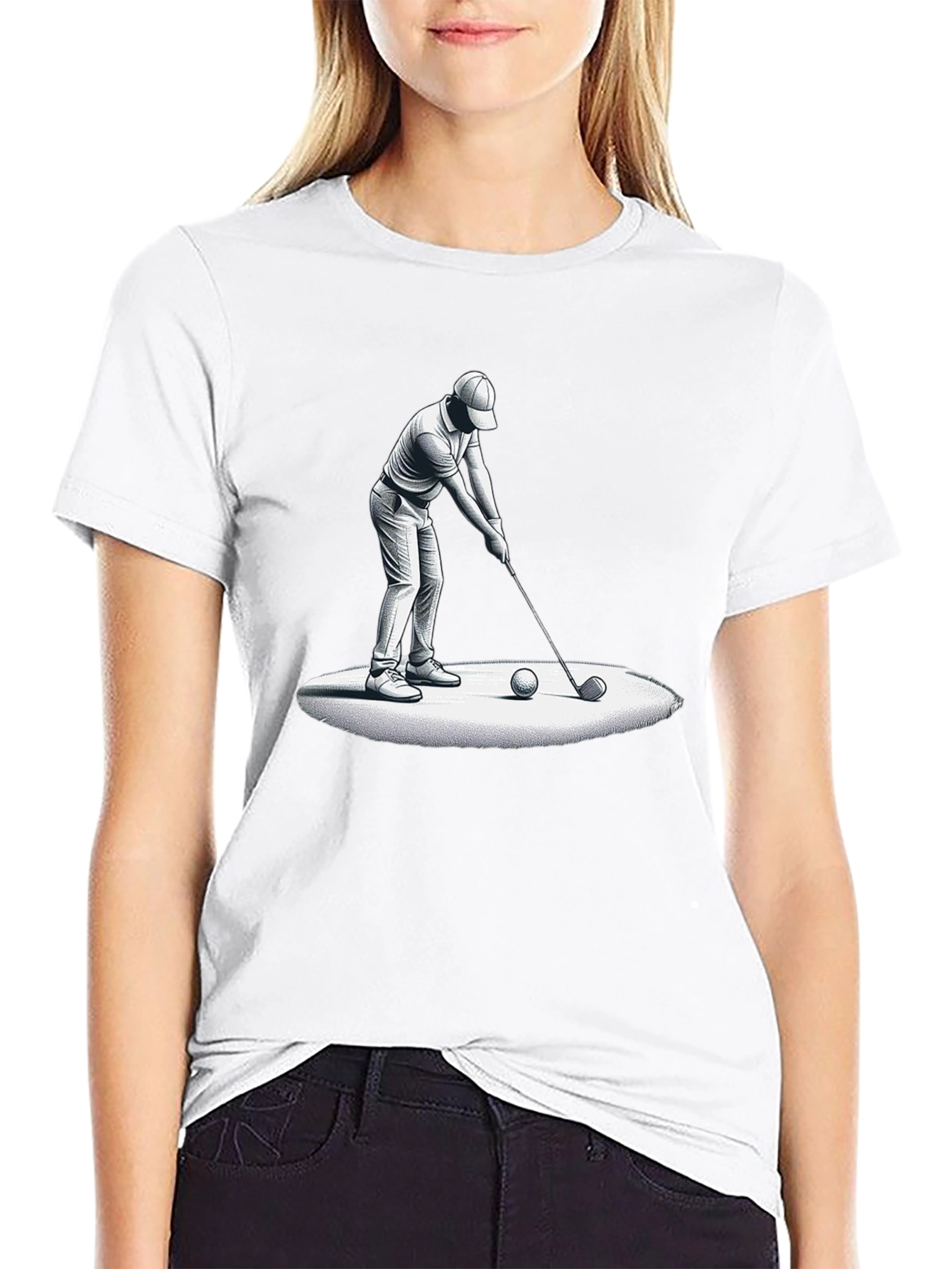 Golfer Graphic Tee - Stylish Black Cotton Blend