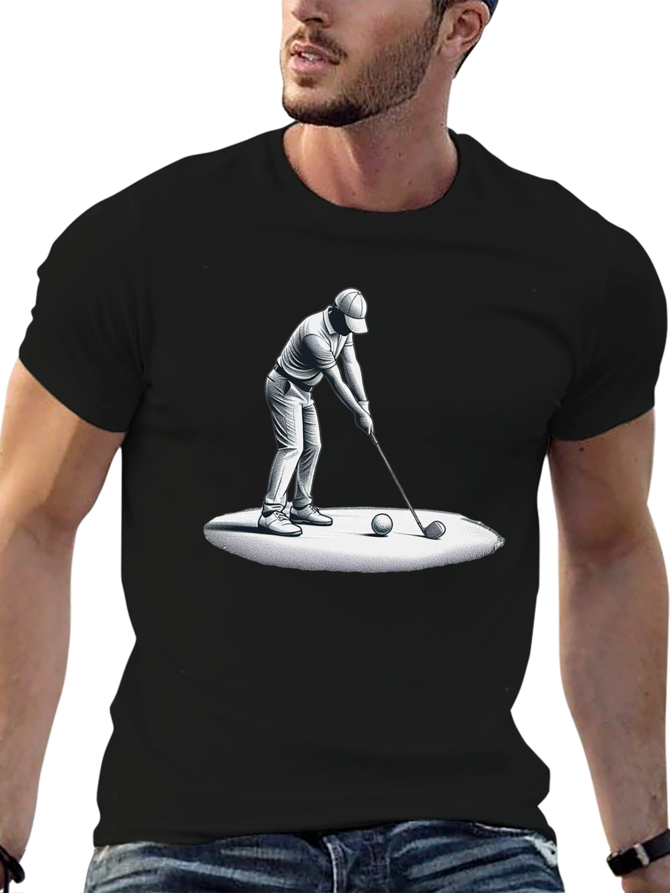 Golfer Graphic Tee - Stylish Black Cotton Blend